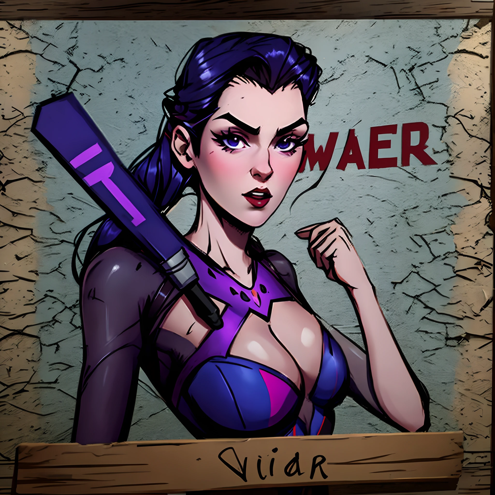 widowmaker holding up sign saying nadia