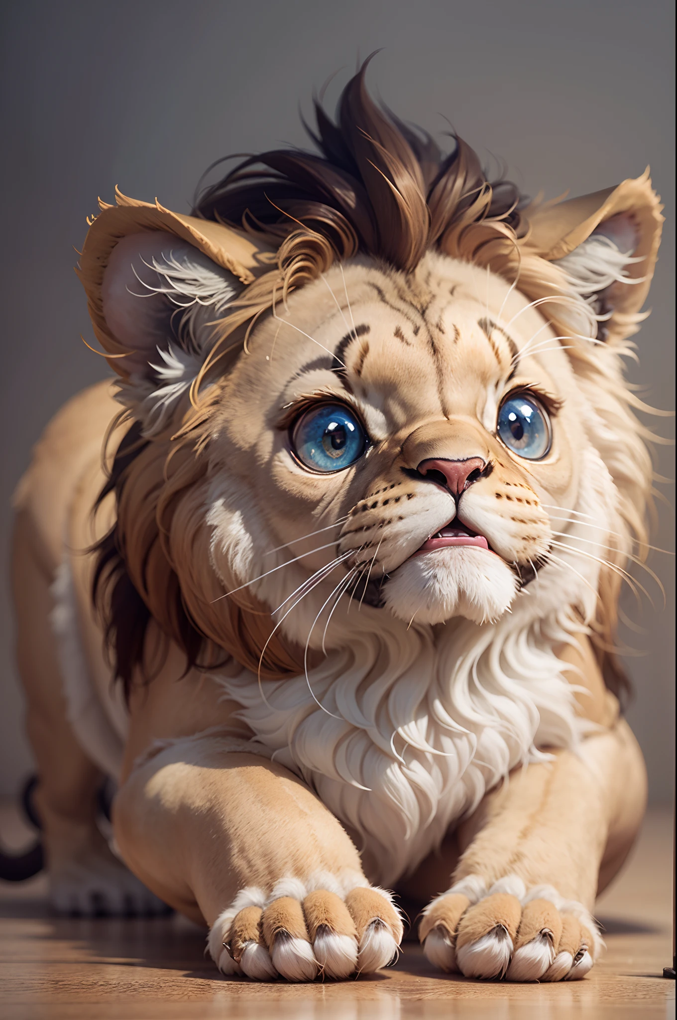 Cute baby lion in small clothes