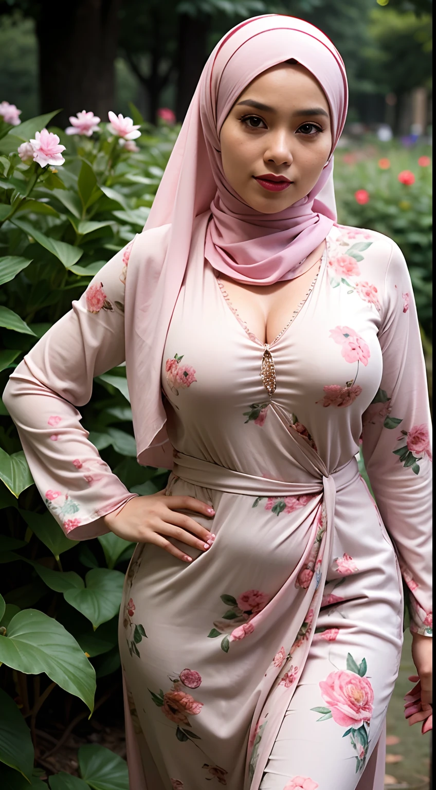 (((Ustazah Asma Harun))) , ((50 years old)) , curvy body, perfect body abs, tall , ((gigantic breast:1.5)), beautiful mature lady, Nikon Z 85mm, ((best quality)) ((masterpiece)), intricate detail, ((almost )), sharp focus, professional, realistic, real life, hyperreal, photorealistic, fine detail, best quality, very Detailed CG unity 8k wallpaper, perfect artwork, Full body, glowing eyes, realistic, perfect female hourglass figure, thin waist, wide buttocks, looking at viewer, extremely delicate and beautiful, best quality, beautiful detail girl, beautiful eye detail, face lighting, film lighting, perspective, revealing buttocks, perfect collarbone, realistic facial expression, (exquisite detail, makeup, (exquisite beautiful exquisite face, delicate and beautiful eyes, a face with perfect proportions, high-detailed skin,(((wearing tight purple pastel floral malay gamis with closed hijab))), diamond necklace, (((Open Up clothes))), ((polite clothes)), luxury hotel