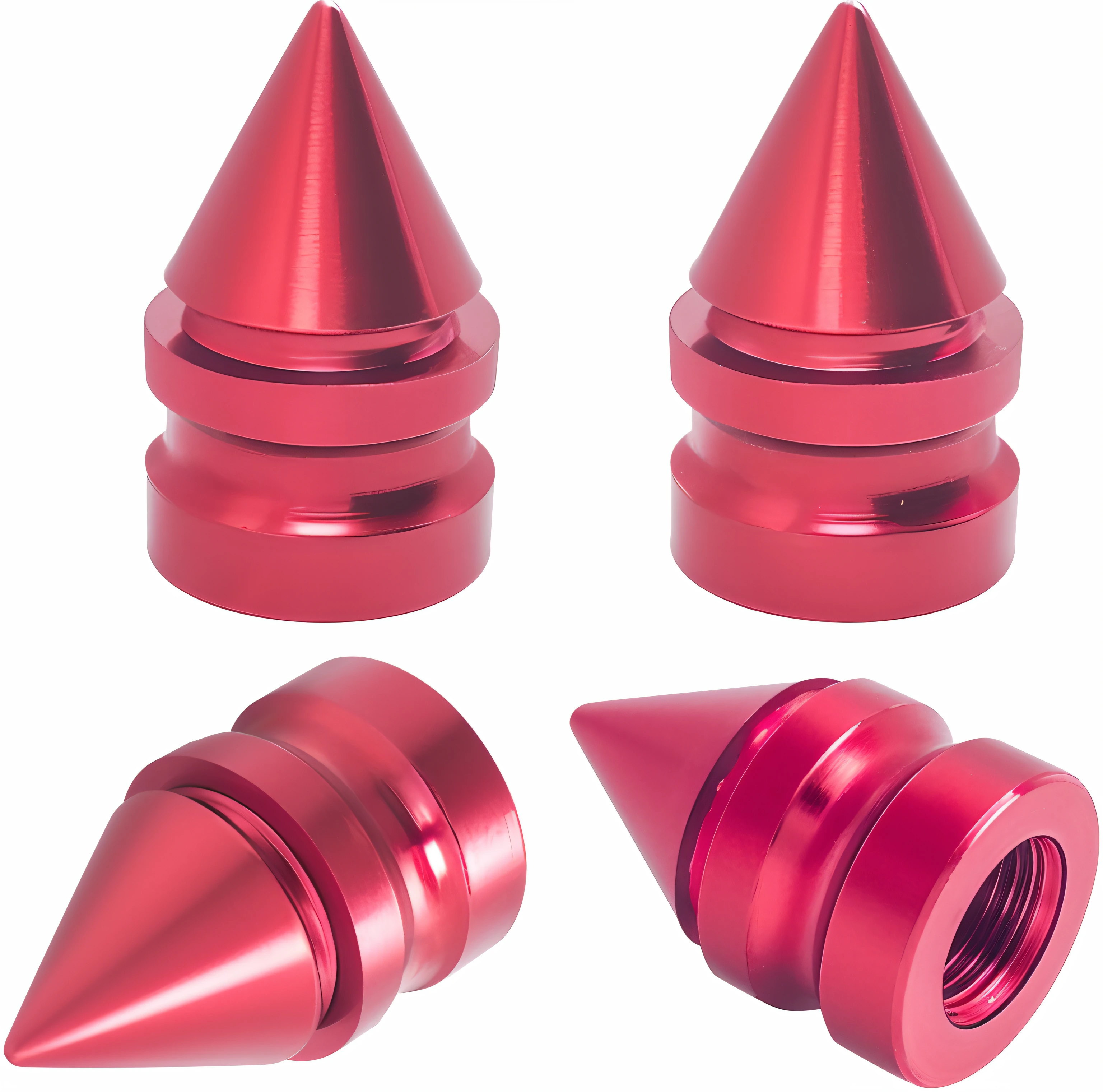 Close-up of a red metal cone with a red top, spike shell, cone heads, 1 2 mm, 12mm, Spikes, 14mm, 1 4 mm, metalic parts, cone shaped, missile turrets, # 2 2 3 3 e 6, Gorgeous nails, Chrome red, 1 0 mm, 10 mm, 3D立体