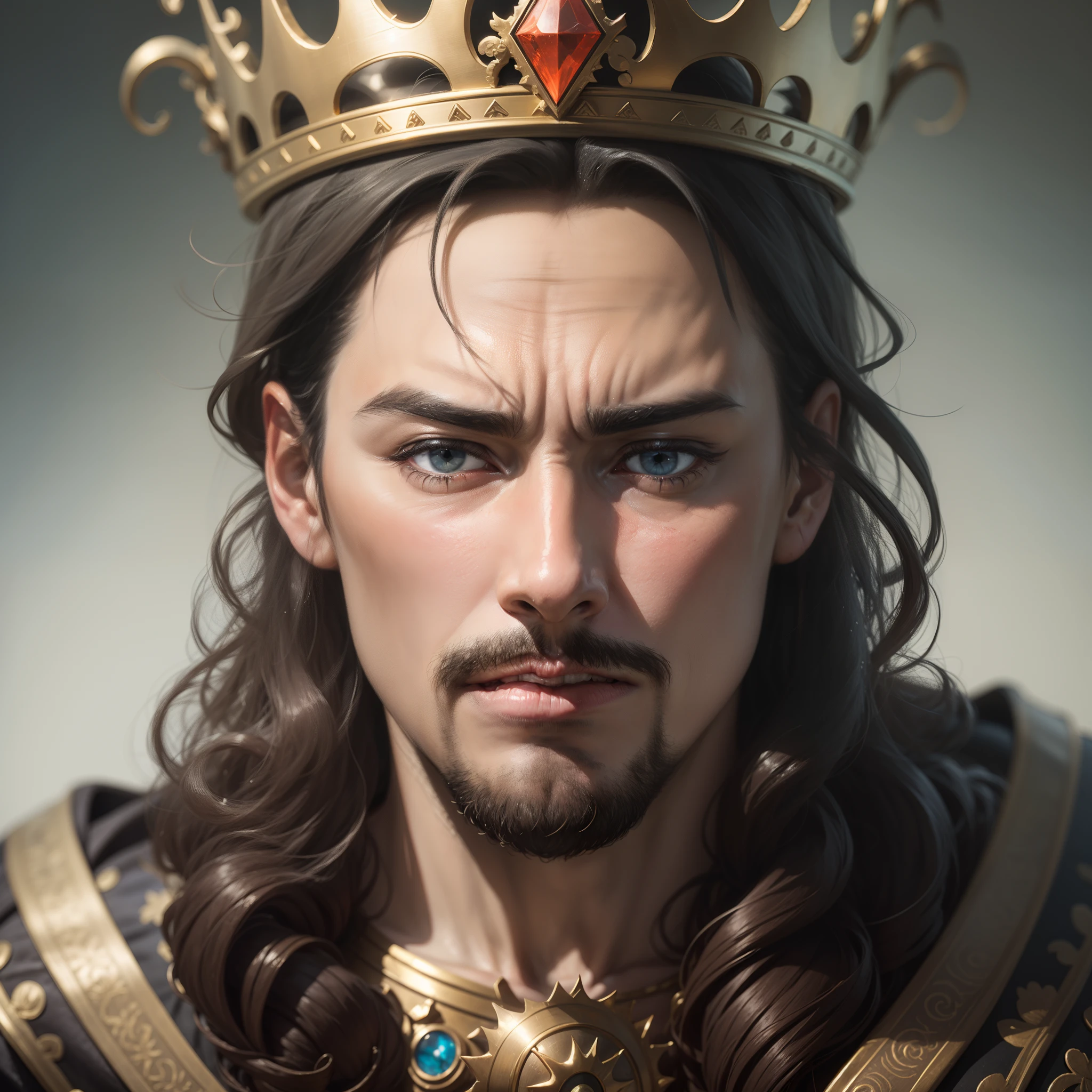 A king is faced with countless treasures, but his face is lost and full of sadness. --auto --s2