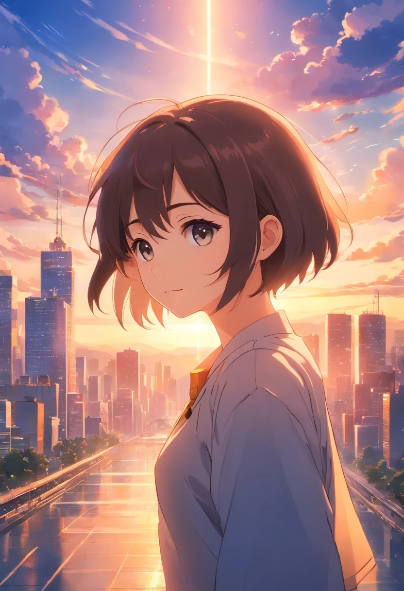 tmasterpiece,best qualtiy,cinematic Film still from,A city of dreams in the sky,closeup cleavage,brightened,cheerfulness,Warm and soft lighting,Sun Rays,Colorful clouds