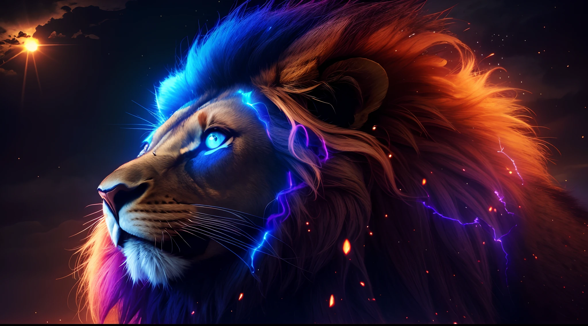 Lion, Divine thunders, naturais, Natureza, Natureza, Linda, renderizado, fotorrealista, UltraHD, 4k, texturasdetalhadas, thunders, sombras detalhadas, cores detalhadas, por do sol, sol se pondo, Sunset, Natureza Linda, Great Divine, por do sol, contraste detalhado, contraste realista, alta resolução, cores detalhadas, fogo, eletricidade, divina criatura, 8k, Detailed Realistic, 16K, 8K, HD