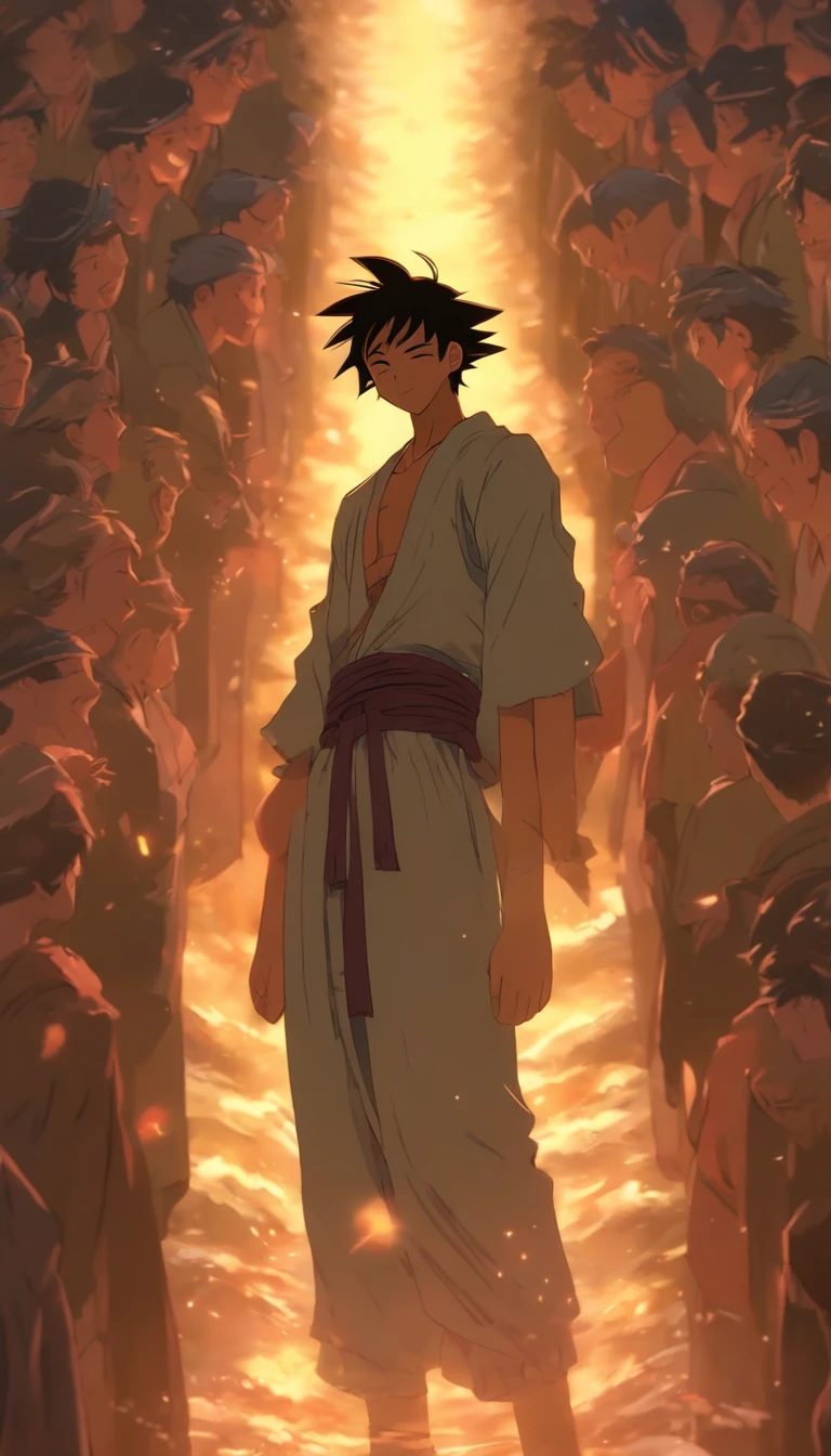 /imagine prompt: A smiling man standing in the middle of the hall, Surrounded by a group of injured people. After listening to Elder He's teachings, They all left to take care of the wounds. The man in the middle of the hall laughed, Seems happy with their performance. ,32K, Best quality, Masterpiece, Super detail, High details, By Makoto Shinkai ,in the style of the stars art group xing xing, --niji 5"