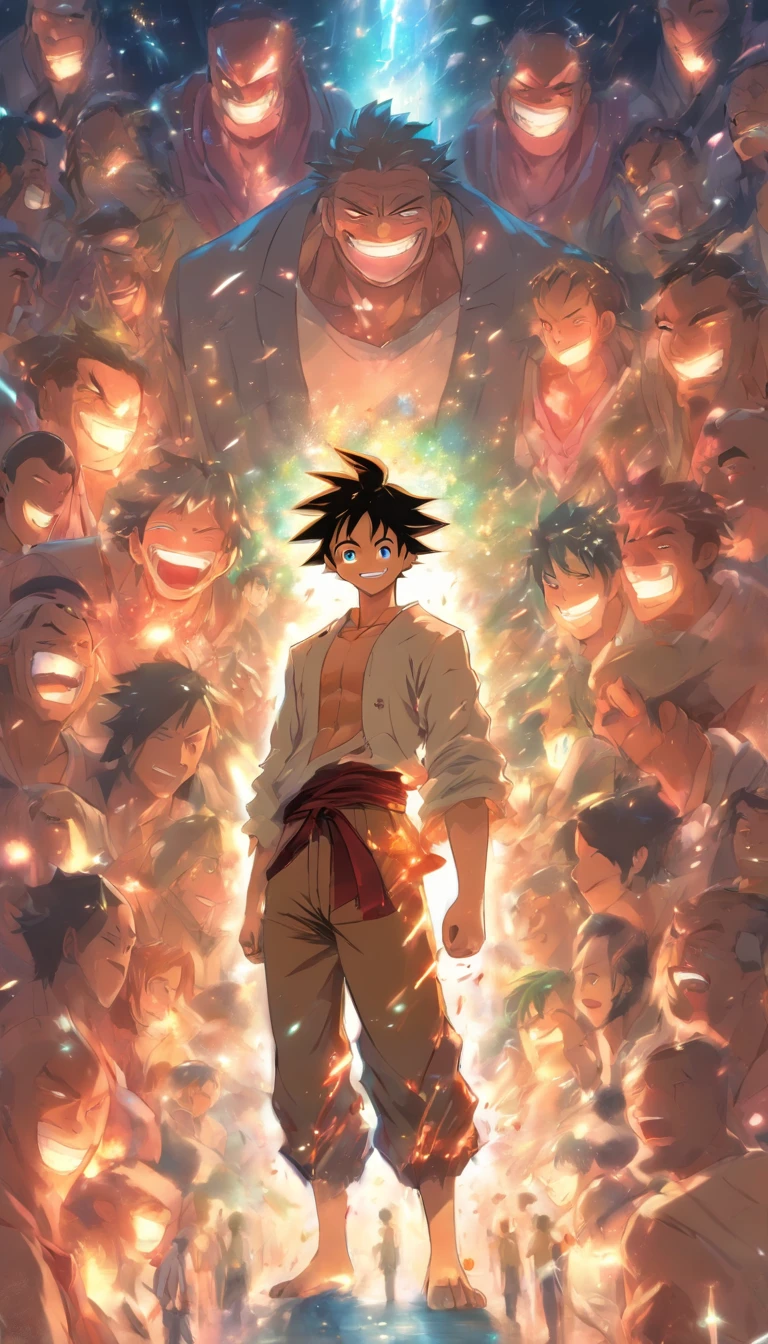 /imagine prompt: A smiling man standing in the middle of the hall, Surrounded by a group of injured people. After listening to Elder He's teachings, They all left to take care of the wounds. The man in the middle of the hall laughed, Seems happy with their performance. ,32K, Best quality, Masterpiece, Super detail, High details, By Makoto Shinkai ,in the style of the stars art group xing xing, --niji 5"