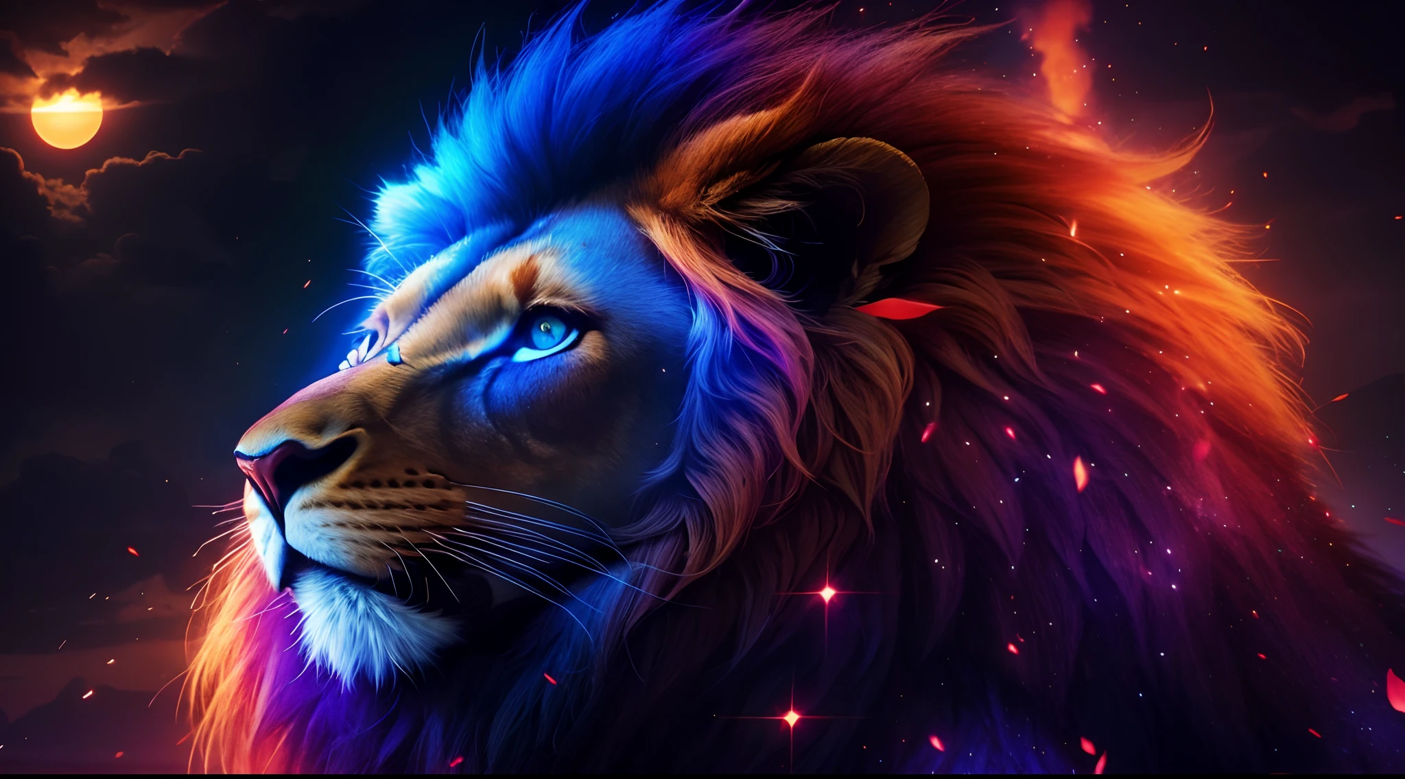 Lion, Divine thunders, naturais, Natureza, Natureza, Linda, renderizado, fotorrealista, UltraHD, 4k, texturasdetalhadas, thunders, sombras detalhadas, cores detalhadas, por do sol, sol se pondo, Sunset, Natureza Linda, Great Divine, por do sol, contraste detalhado, contraste realista, alta resolução, cores detalhadas, fogo, eletricidade, divina criatura, 8k, Detailed Realistic, 16K, 8K, HD