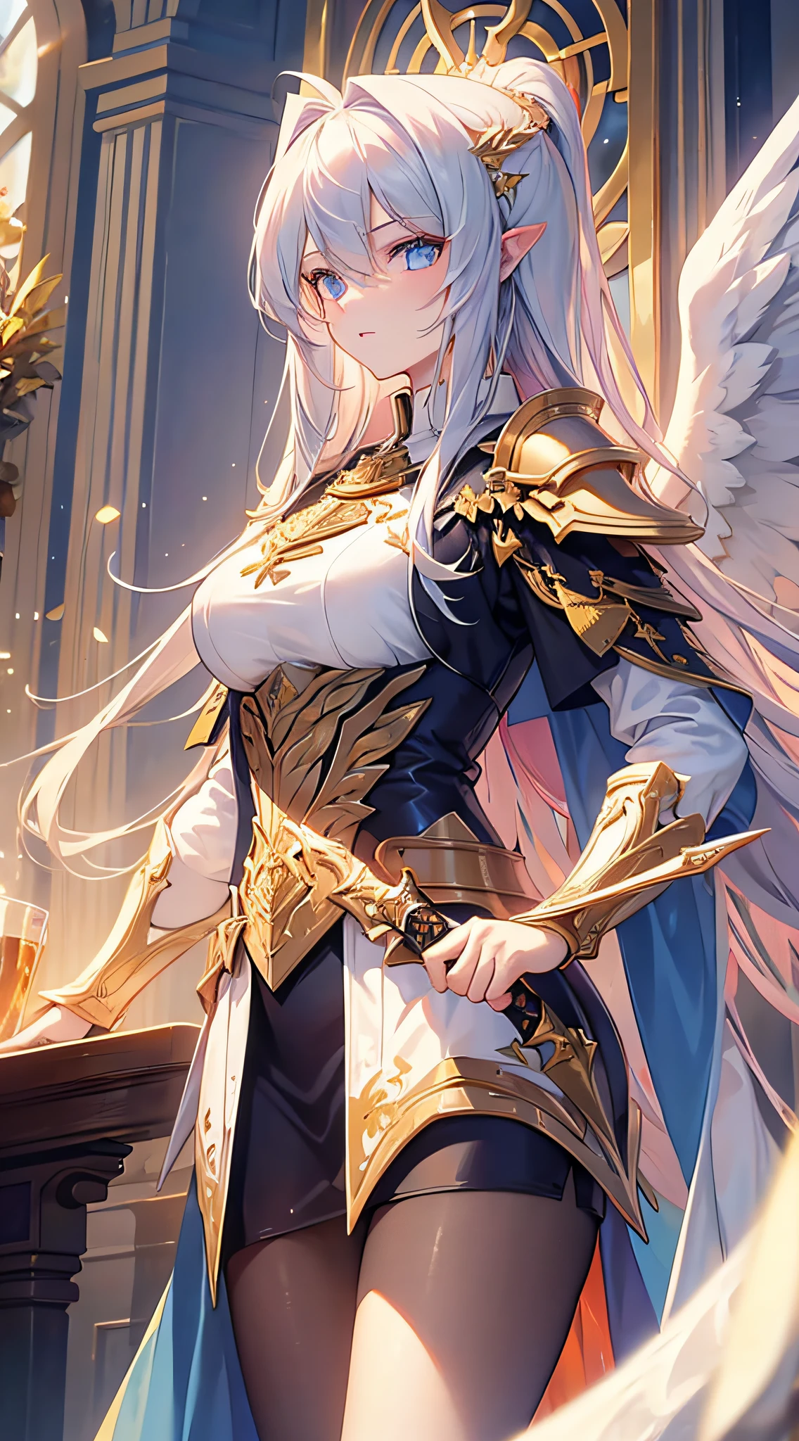 angelicales，Wings，Holy Sword，Cloak，Majestic and handsome girl