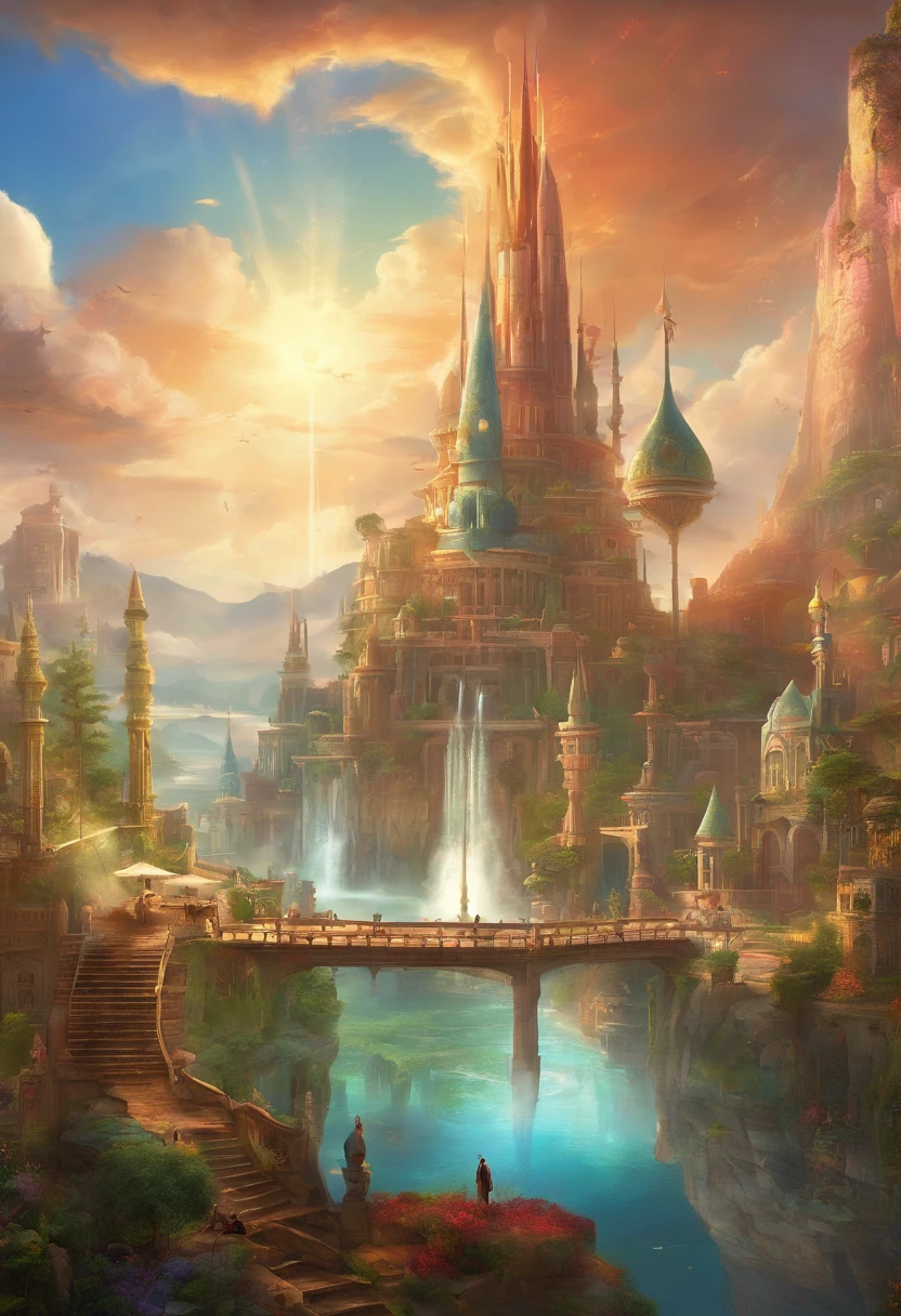 Sidon Style、Sky City、futuristic cities、Utopian world、Great color with gloss、Prosperous building、Luxury clothing and architectural design、Luxurious architecture、The future of utopia、Highly detailed HDR、perfect、Stunning progressive architecture、The perfect world、Reflective surfaces、Underground scattering、Perfect building、Beyond imagination、8K、Global Illumination、wide angles、Divine Rays、World of Dreams