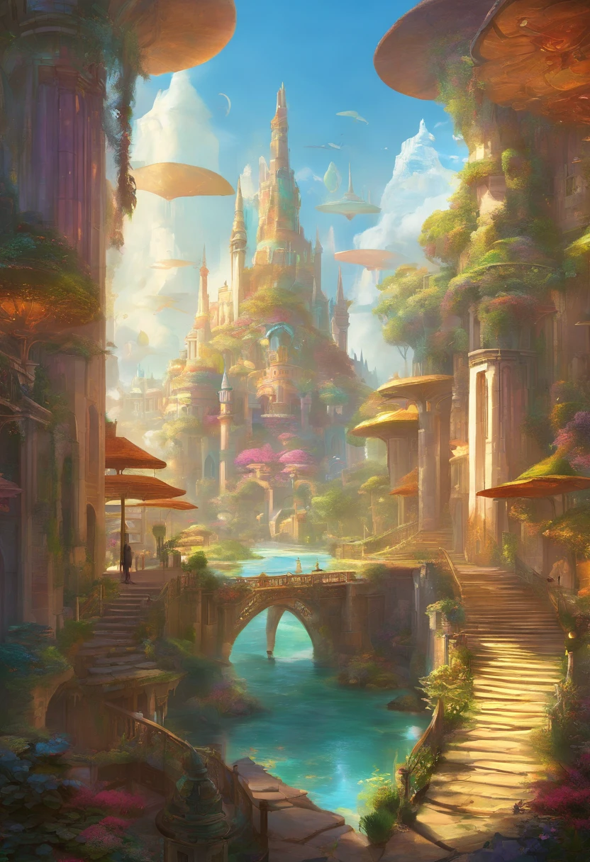 Sidon Style、Sky City、futuristic cities、Utopian world、Great color with gloss、Prosperous building、Luxury clothing and architectural design、Luxurious architecture、The future of utopia、Highly detailed HDR、perfect、Stunning progressive architecture、The perfect world、Reflective surfaces、Underground scattering、Perfect building、Beyond imagination、8K、Global Illumination、wide angles、Divine Rays、World of Dreams