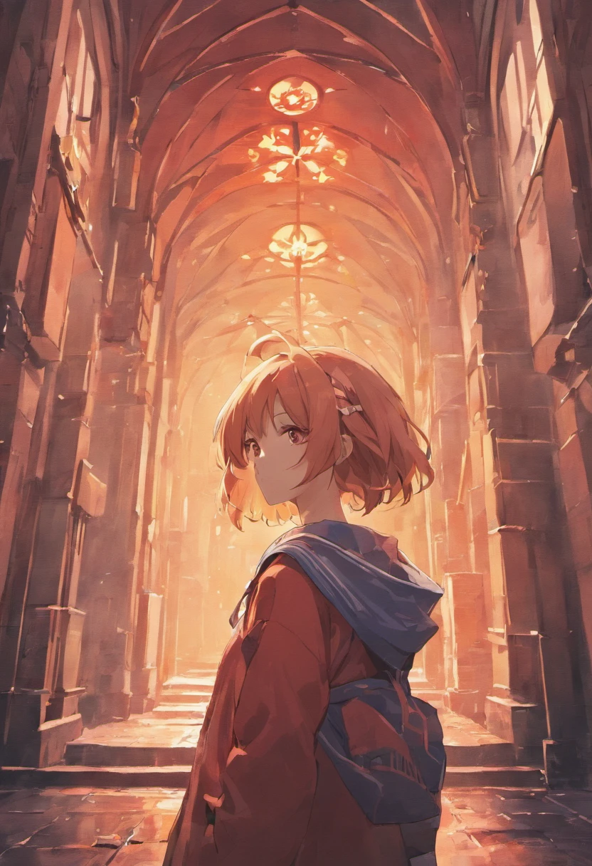 Mountainside,Red brick building,Big maple tree,Clean the pavement,Fallen leaves,autumnal,The girl in purple in the early morning,Light yellow tone,super-fine,Carefully portrayed,high qulity,8K,