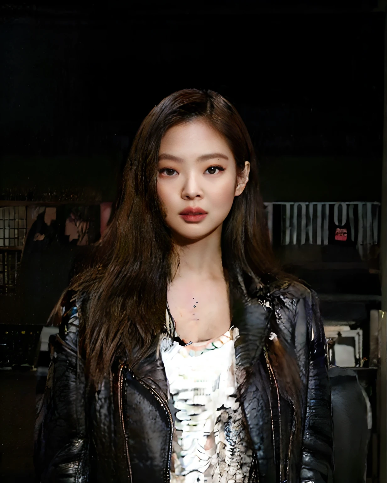 araffe woman in a leather jacket standing in front of a car, blackpink jennie, jossi of blackpink, roseanne park of blackpink, portrait of jossi of blackpink, jaeyeon nam, heonhwa choe, gongbi, ruan jia beautiful!, female actress from korea, jinyoung shin, lee ji-eun, lee ji - eun