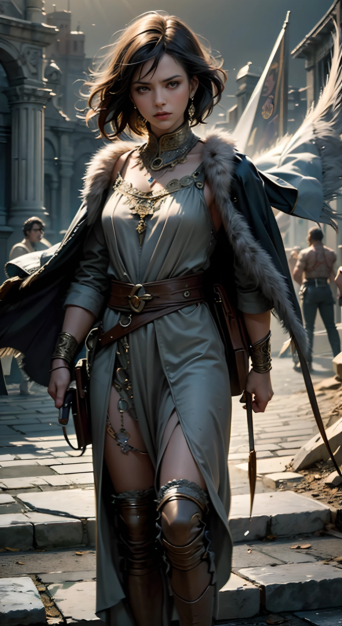 It depicts a general who was a king of the Roman Empire in 180 AD(Man 1.8)Maximus(Russell Crowe(Russell Ira Crowe)adorn),((He was about 45 years old),Short dark brown hair,Small waves,Bloodstained face,Short hairy beard,Tall, well-proportioned figure,Strong body,Strong muscles,Delicate muscle contours, ),(Fierce,Brave,),8K, High definition, Detailed face, Detailed eyes,Hyper-realistic, + cinema shot + Dynamic composition, Incredibly detailed, Sharpen, Details + Superb details + perfectionism + award winning realism ((Moody lighting)),Vintage style,Correct anatomy,,((Masterpiece,Best quality)), ((Cinematic light)), ((Cinematic composition)),Ultra photo realsisim, fearsome, epic realistic, Faded, ((com cores neutras)), (hdr:1.5), (pastel colour:1.2), ultra - detailed, (Art Station:1.5), Cinematic, Light effect, Dramaticlight, (Intricate details:1.1), the complex background, (greg rutkovsky:0.8), Epic, Detailed face, Detailed eyes,Tall, well-proportioned figure,Strong body,