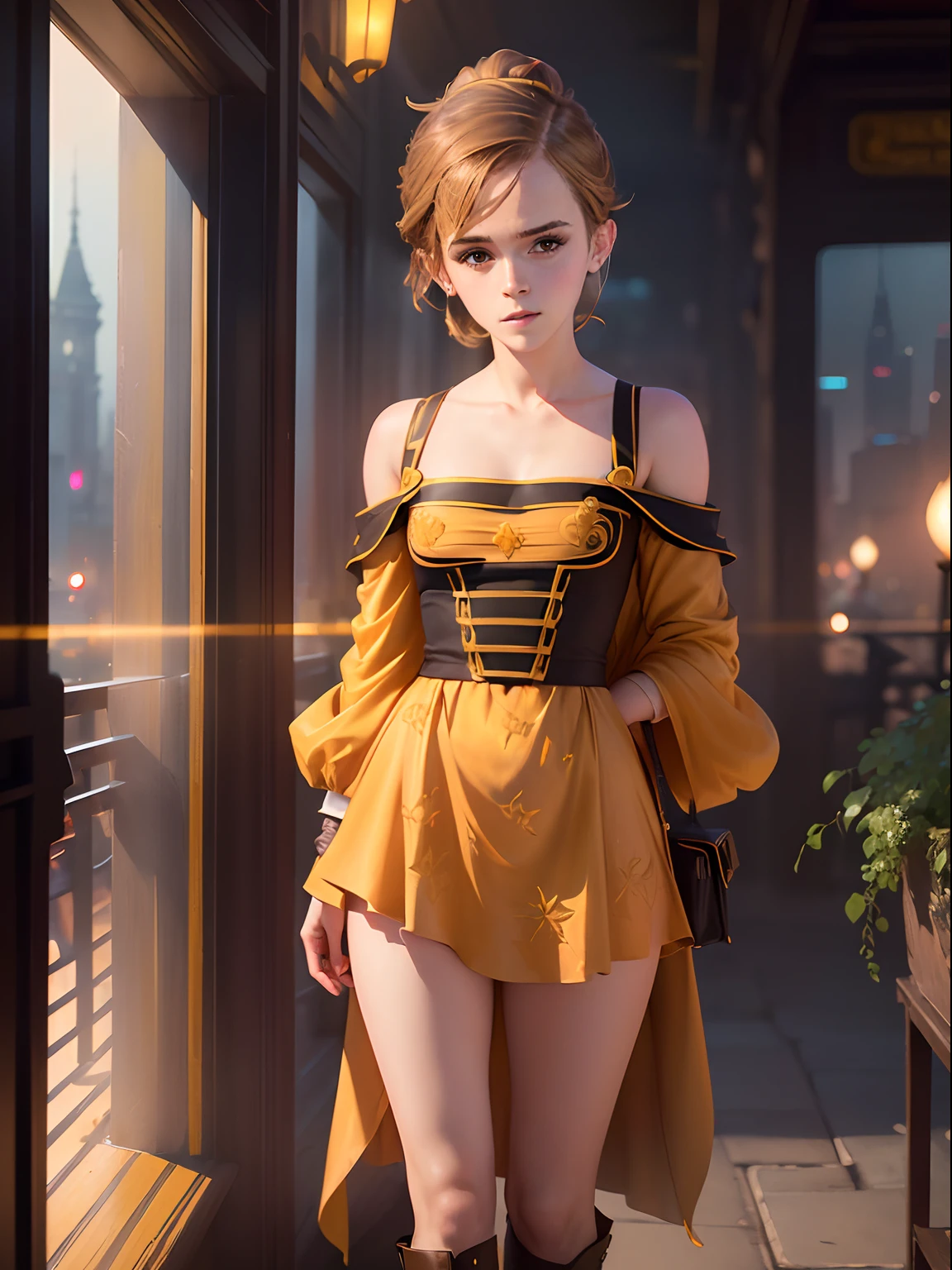 ((((Emma Watson)))), (((​masterpiece)))、(((top-quality)))、((ultra-definition))、(High Definition CG Illustration)、((extremely delicate and beautiful))、City of the Future、Cinematic Light、full body Esbian、Beautiful Neon Lights、2080s、animesque、Beautiful girl,trending on artstationh、