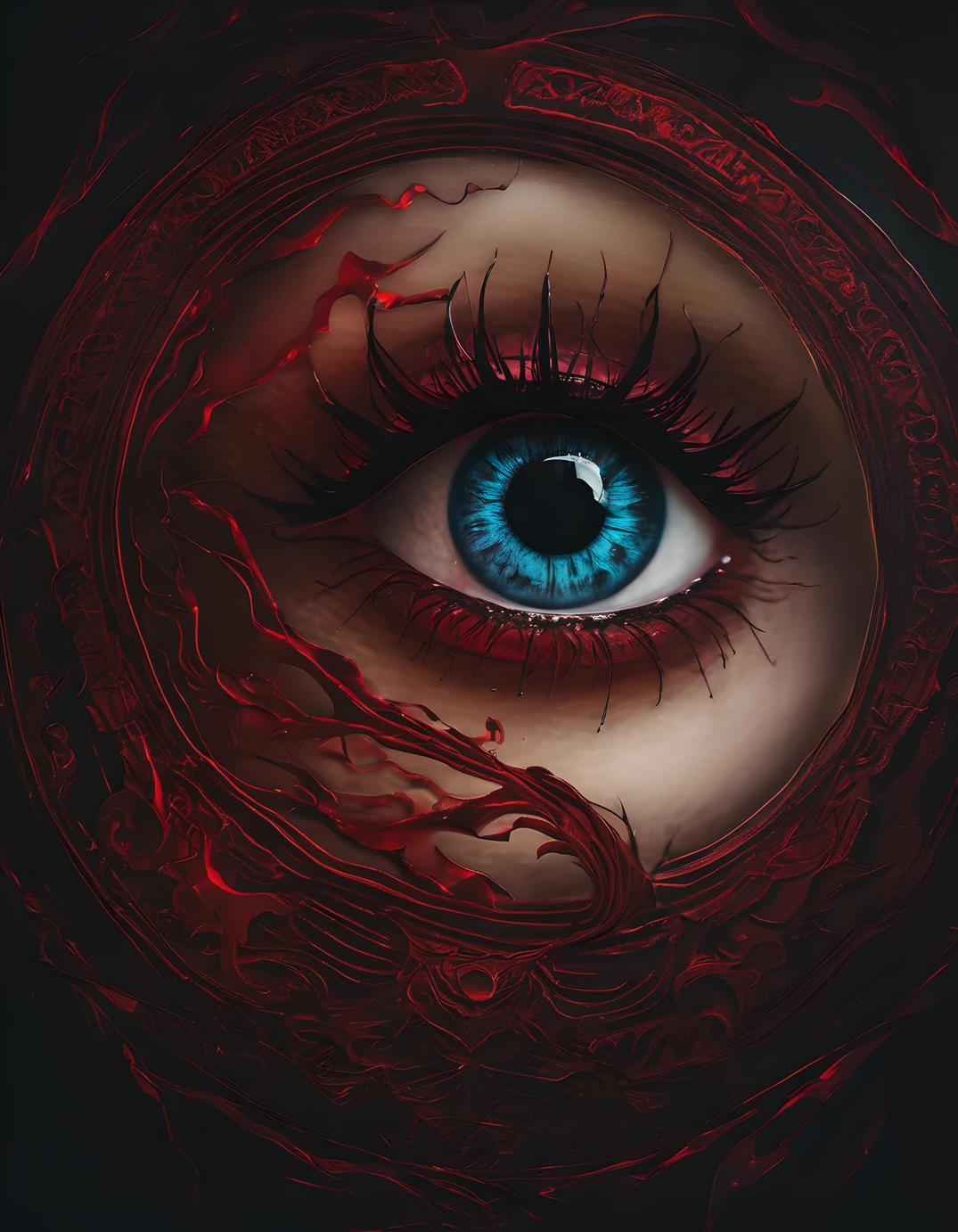 (best quality,4k,8k,highres,masterpiece:1.2),ultra-detailed,devil's eye,dark and mysterious,haunting,A girl with piercing devil's eyes,fiery red eyes,mesmerizing eyes,captivating gaze,lustrous and intense eyes,glimmering orbs,dark and soulful,intense and alluring,ethereal beauty,resolute expression,lit from within,darkness encapsulated,luring secrets,beckoning to darkness,magic in her eyes,shadowed illusions,transcendent power,ominous energy,demonic presence,supernatural allure,abyssal depths,crimson glow,entrancing and hypnotic,staring into your soul,all-consuming abyss,deceptive charm,echoes of the underworld,devouring darkness,forbidden knowledge,malicious intent,veiled intentions,macabre beauty,otherworldly enchantment,penetrating gaze,spellbinding allure,forbidden allure,enchanted spell.