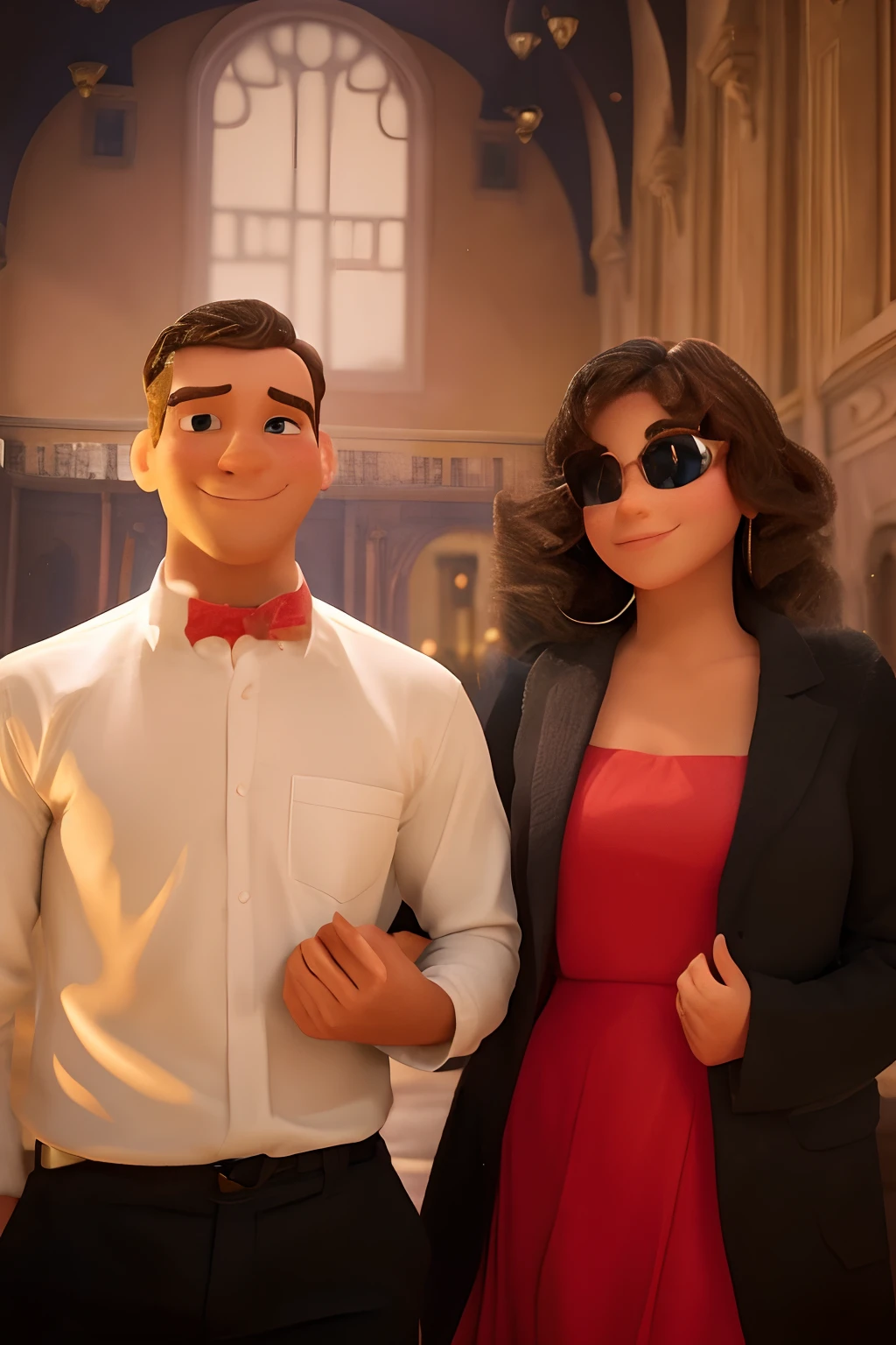Um homem e uma mulher estilo Disney pixar, alta qualidade, melhor qualidade, Against the backdrop of a palace