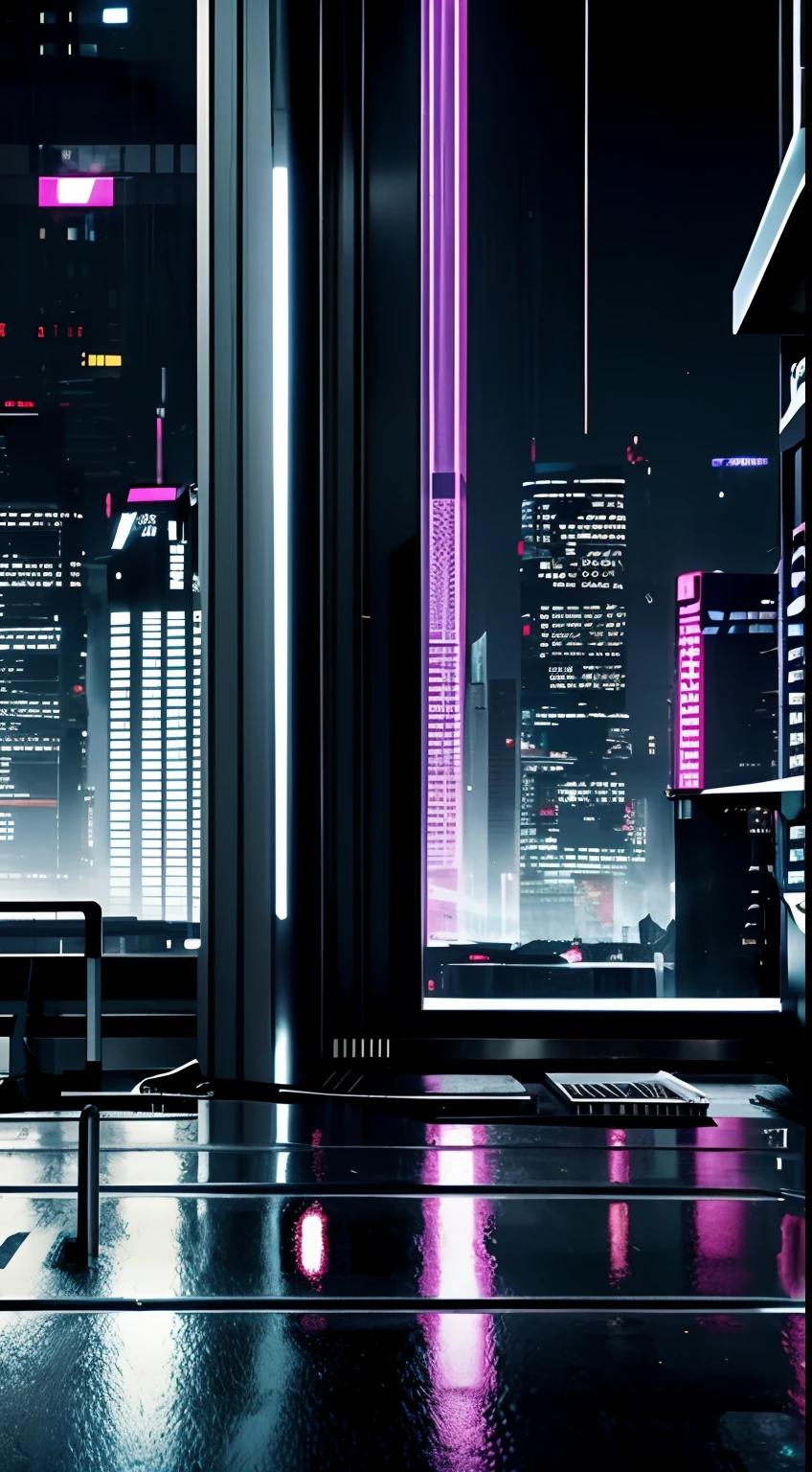 Ville, immeuble, pluie, cyberpunk