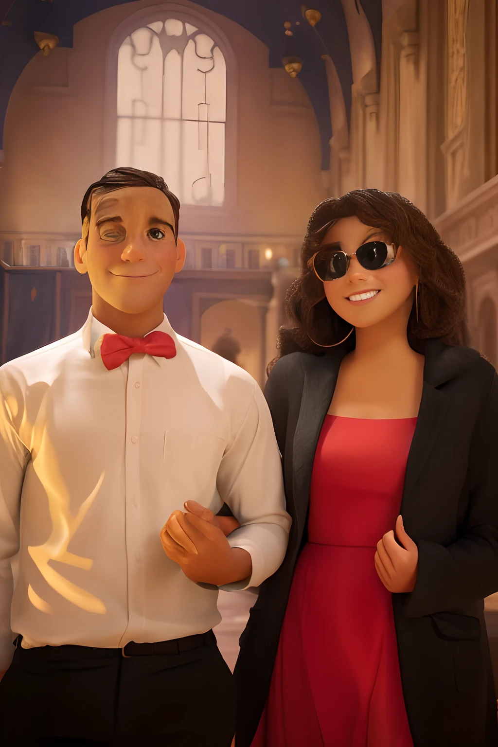 um homem e uma mulher estilo Disney pixar, alta qualidade, melhor qualidade, Set against the backdrop of a palace