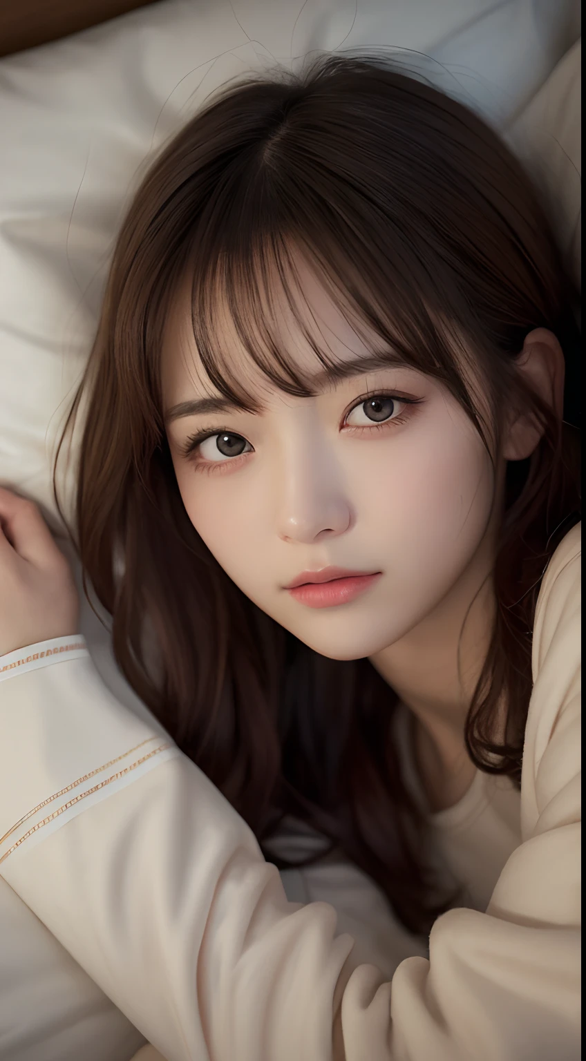 masutepiece, Best Quality, Illustration, Ultra-detailed, finely detail, hight resolution, 8K Wallpaper, Perfect dynamic composition, Beautiful detailed eyes, Sleeping face，1人の女性，s Pajamas