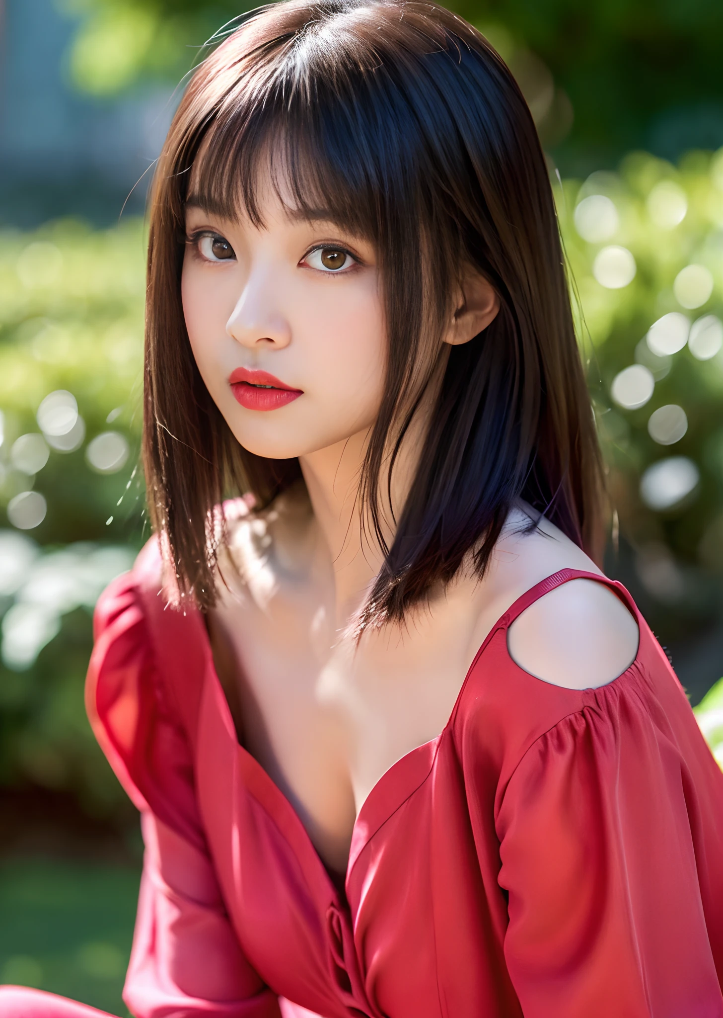 Random posture、Japan woman at 21 years old、
(Raw photo、8K、Photorealsitic:1.3)、(masterpiece、top-quality)、(frombelow)、35mm shot、Look at viewers、hight resolution、
((girl with、独奏))、(detailed beautiful faces、Beautiful detailed pink eyes、detailed perfect skin)、
((flat-chest))、Light brown shaggy hair、eyes visible through hair、(red blush)、
sitting on、dressed casually、Slimed、A slender、small tits