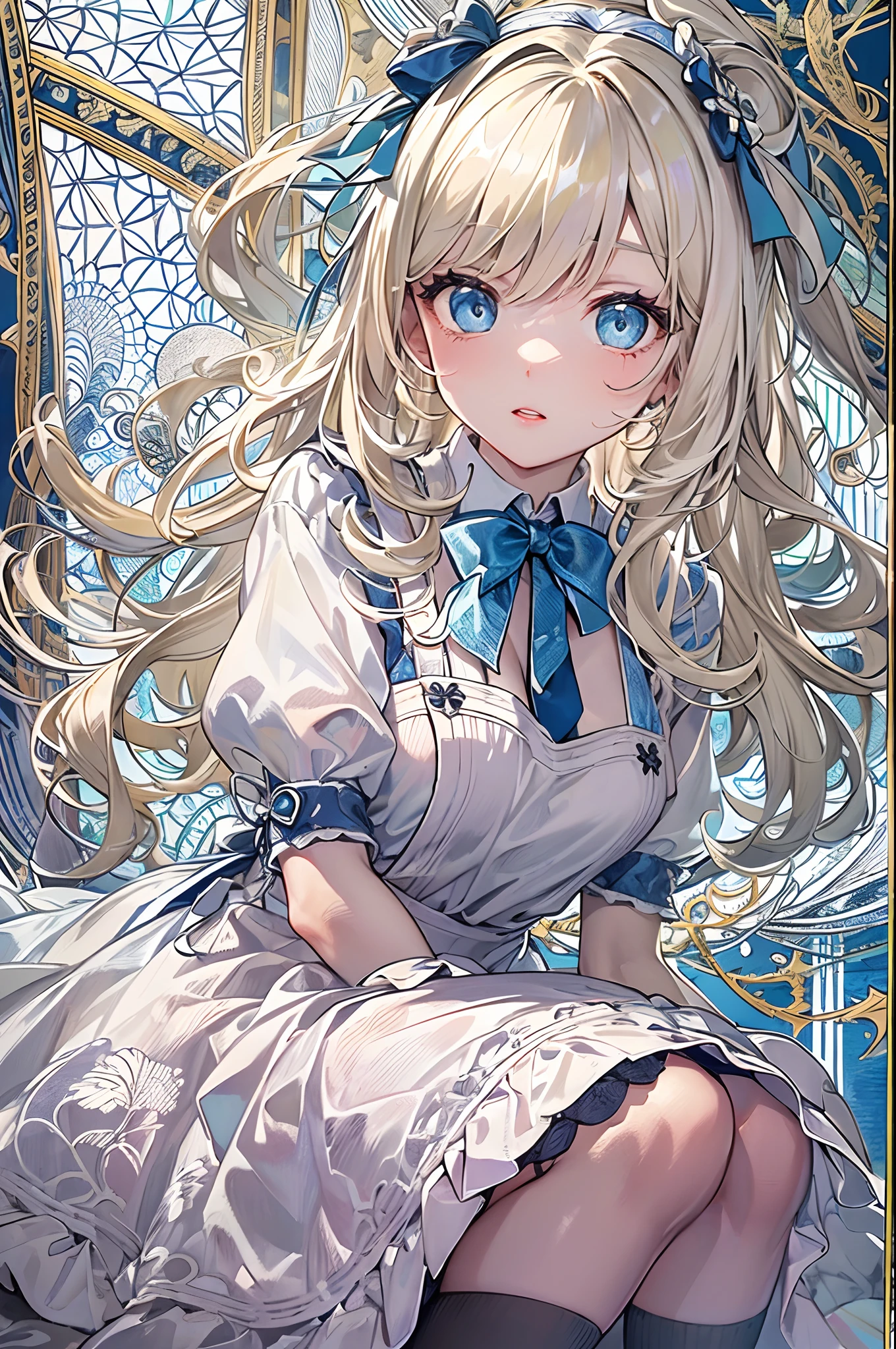 Sitting on the bed、Angel girl with light blue and blue angel wings supporting her head with both hands, blonde Long Hair Anime Girl, Long Hair Anime Girl, Cute girl anime visuals, Beautiful Anime Girls, Blonde Princess, , Splash art anime , Long blonde hair and blue eyes, Anime Wallpaper, Cute Anime Girl, Cute Anime Girl, Nightcore