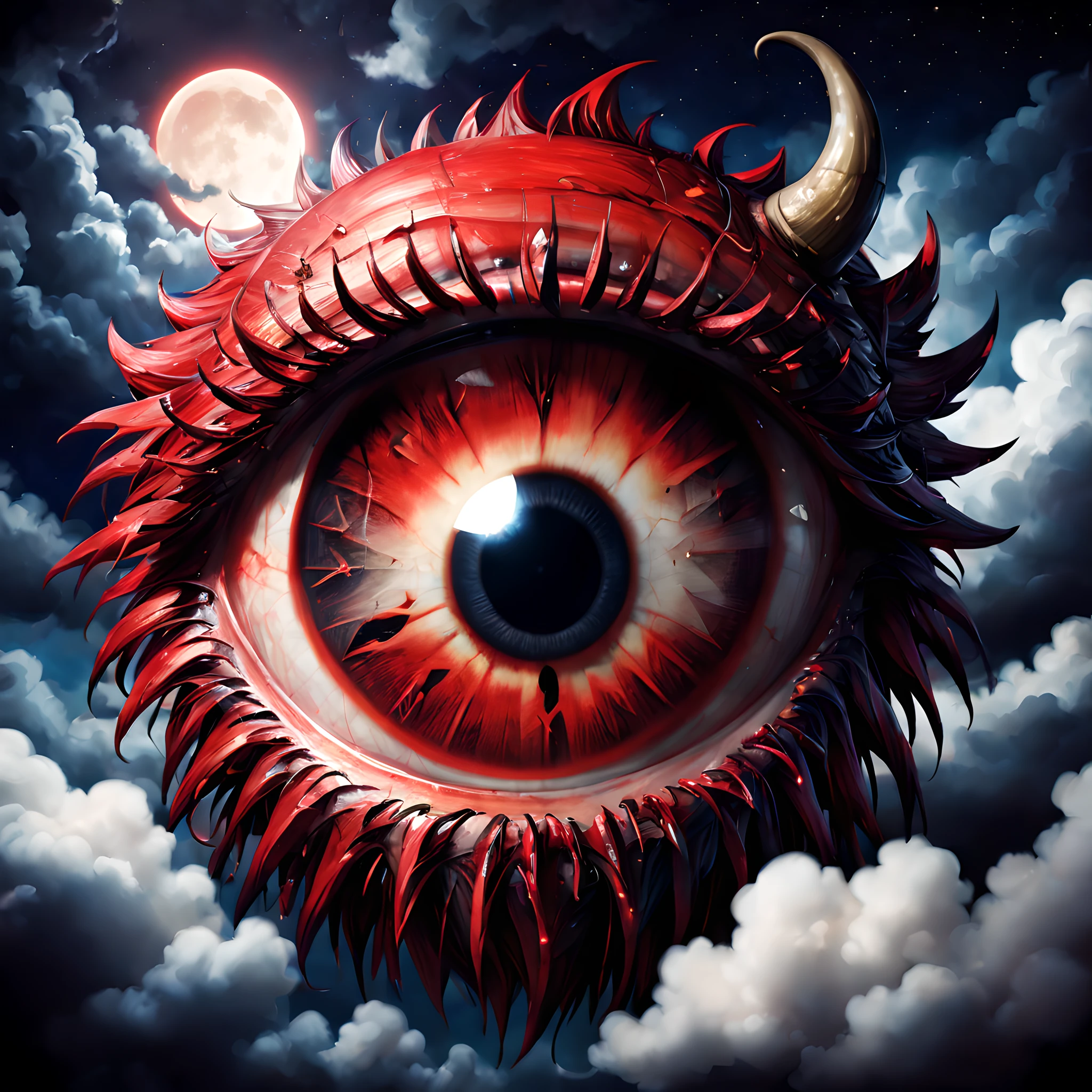 (devil's eye:1.5), (eye monster:1.5), (Halloween theme:1.5), (magic:1.5), (fantasy:1.5), (devil's eye:1.5), (centered image:1.5), (dark night sky:1.5), (cloud:1.5), (chibi emote:1.5), (chibi character:1.5), (The Devil's Eye in the Night Sky:1.5), (Very big devil's eyes:1.5), (red eyes:1.5), (devil's eye close up image:1.5), (Devil's eye on the forehead:1.5), (clause3s eyes:1.5),