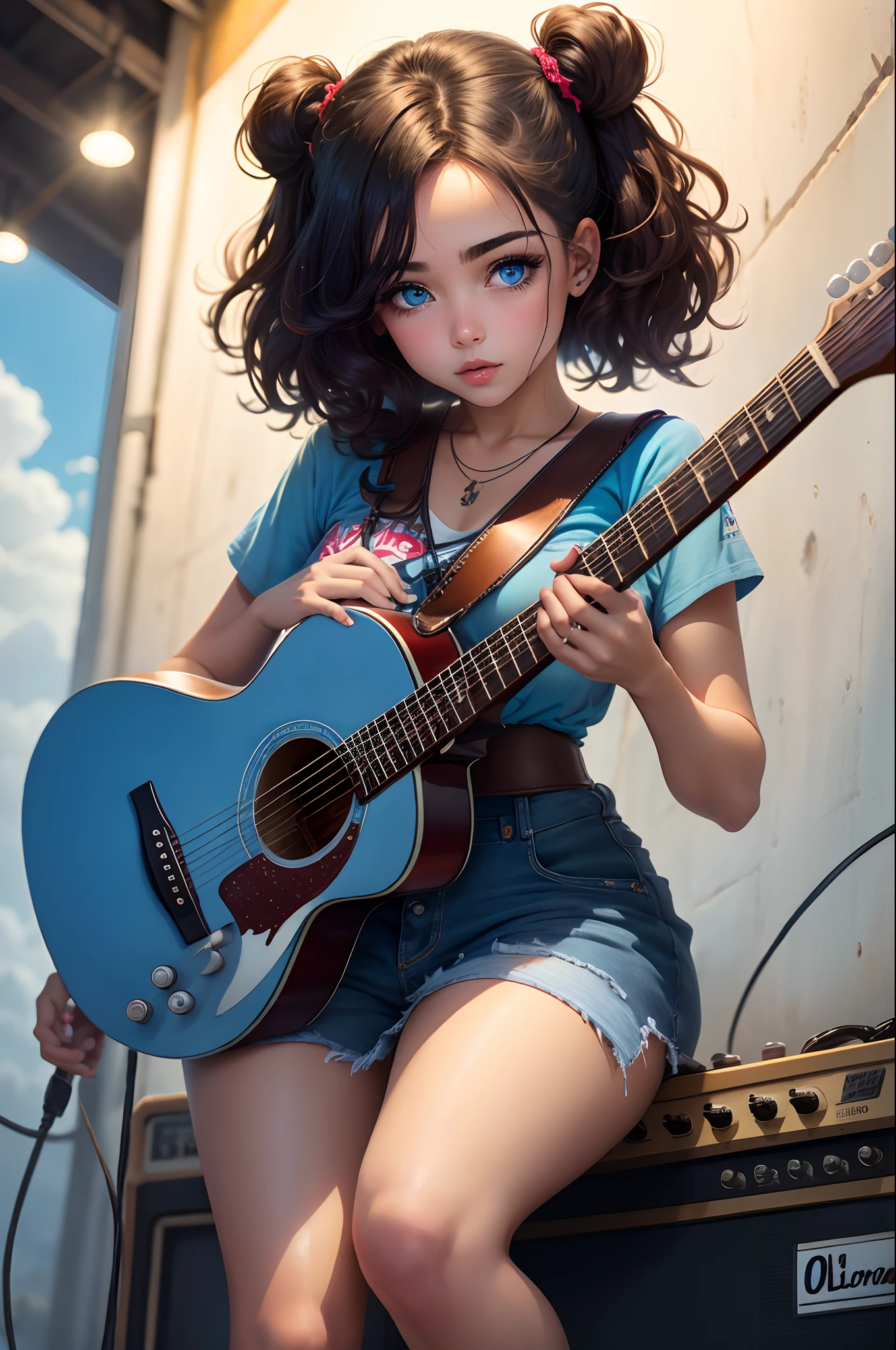  loira de olhos azul cabelo curto loiro
 guitarra