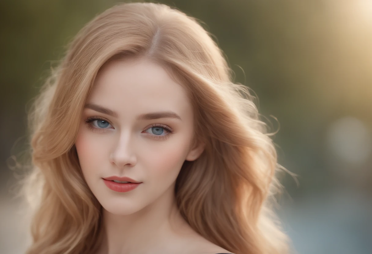 (best quality,4k,highres),(realistic:1.37),ultra-detailed,professional,vivid colors,bokeh,[portrait],golden hair,blue eyes,beautiful detailed eyes,beautiful detailed lips,soft smile,dainty red dress,Amber Sea dance, long flowing hair