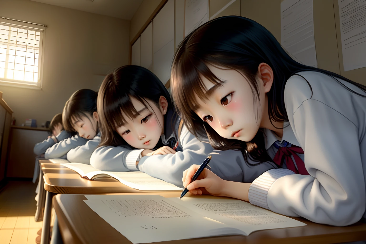 darkened room、pupils、Studying for entrance exams