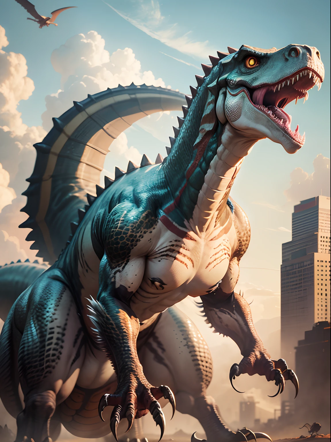 a close up of a girl riding a dinosaur with a gun, concept art inspired by Adam Rex, zbrush central contest winner, realism, riding a cyborg raptor, jurassic image, velociraptor, ark survival evolved, ark survival, raptor, tom cruise vs carnivore dinosaur, jurassic, dinosaur slayer, trex, raptors, as a badass monster hunter