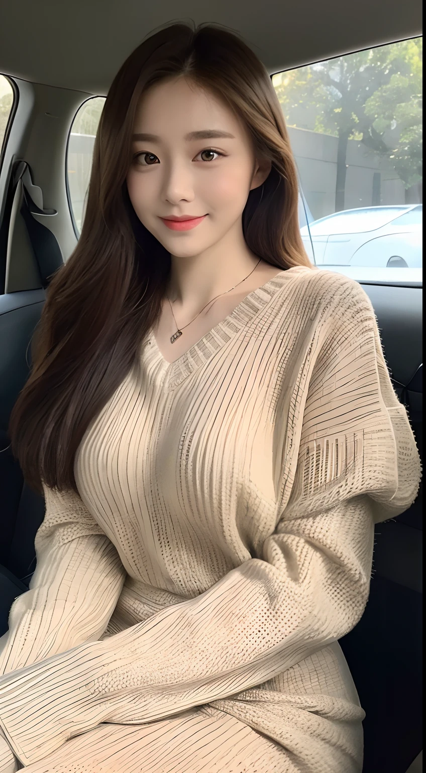 ((Best Quality, 8k, Masterpiece:1.3)), Focus:1.2, Perfect Body Beauty:1.4, Buttocks:1.2, ((Delicate Hair)), (Sweater Dress:1.1) , (Sports car, street: 1.2), Highly detailed face and skin texture, Detailed eyes, Double eyelids, whitening skin, Big breasts, smile, wearing necklaces, rings, people sitting in cars with their buttocks up,