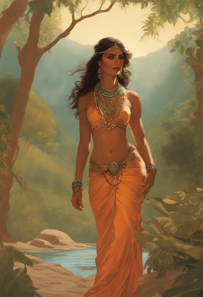 Naked sketch of a Rajasthani woman standing in front of of nature, interconnected human lifeforms, close view of girl, by harry bush, James Montgomery Flagg and Lois van Baarle and jim french and rossdraws, detailed realistic eyes, very hot, beautiful --ar 16:9 --v 5.1