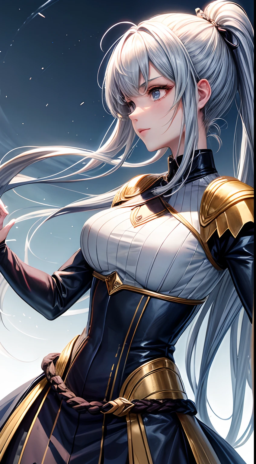top-quality、tmasterpiece、Very high resolution、super high image quality、High-quality pixels)、perfect eyes, perfect face, perfect body figure,solo,8K, large breast,(Detailed description of hair), (Detailed description of face),(Detailed description of body), fair and clear skin, matchless beauty, long legged, grey hair details expressed, detailed purple eye, single flower hair band, girlfriend mild smile, blush, white bodysuit, (EVA Rei's Bodysuit:1.2), in the broken buildings, in the relics