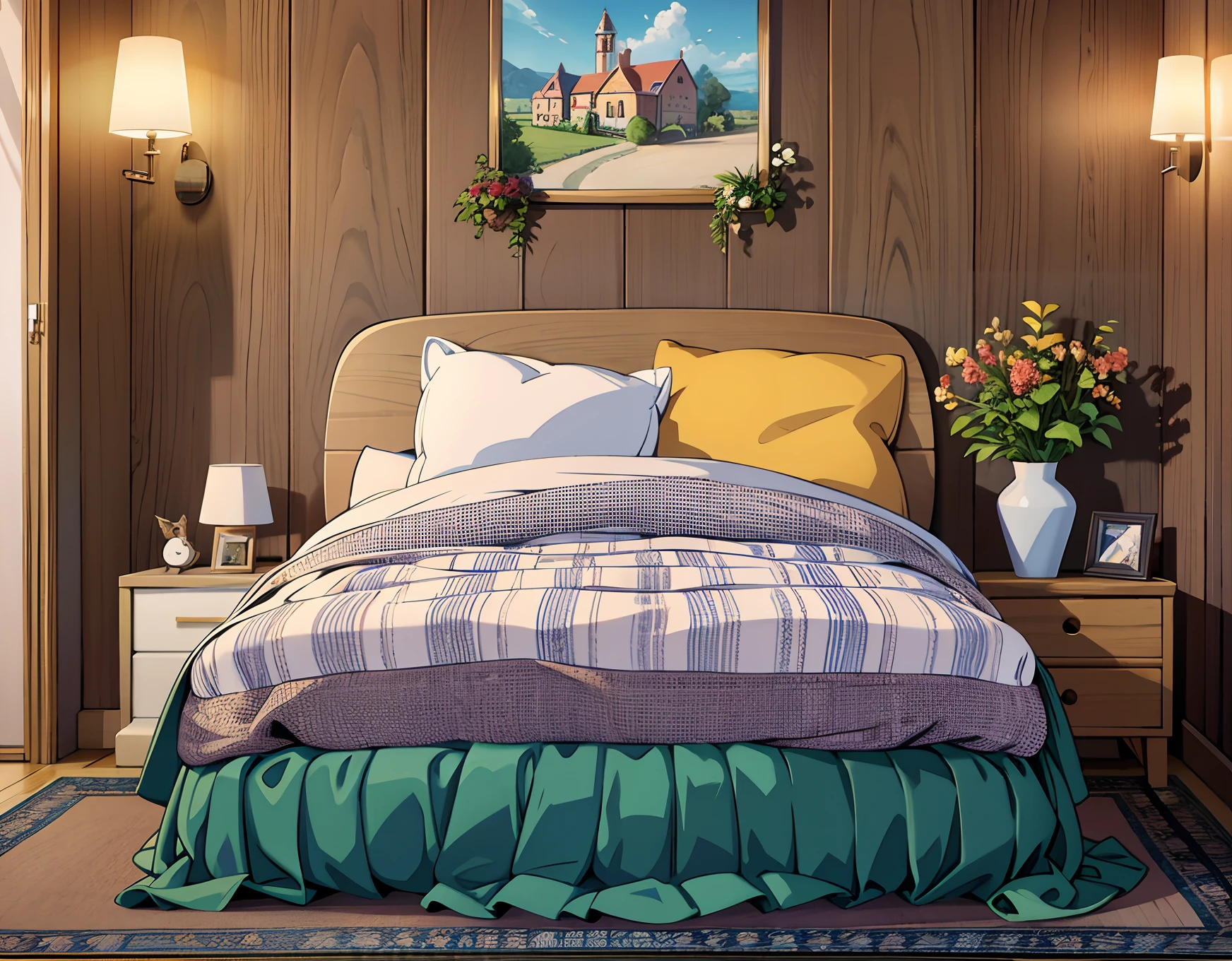 Turn this photo to cartoon, this is bedroom