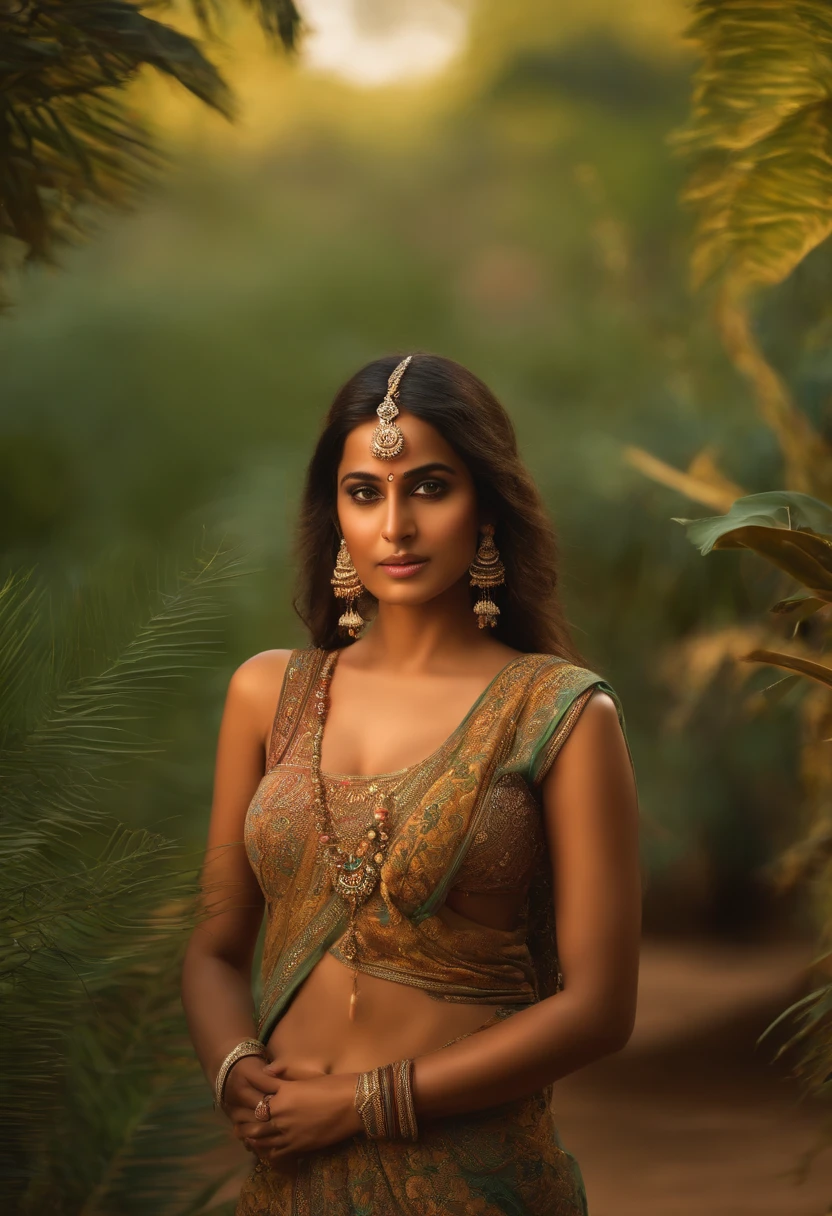 Fully Naked photo of a Rajasthani woman standing in front of of nature, interconnected human lifeforms, close view of girl, detailed realistic eyes, very hot, beautiful --ar 16:9 --v 5.1