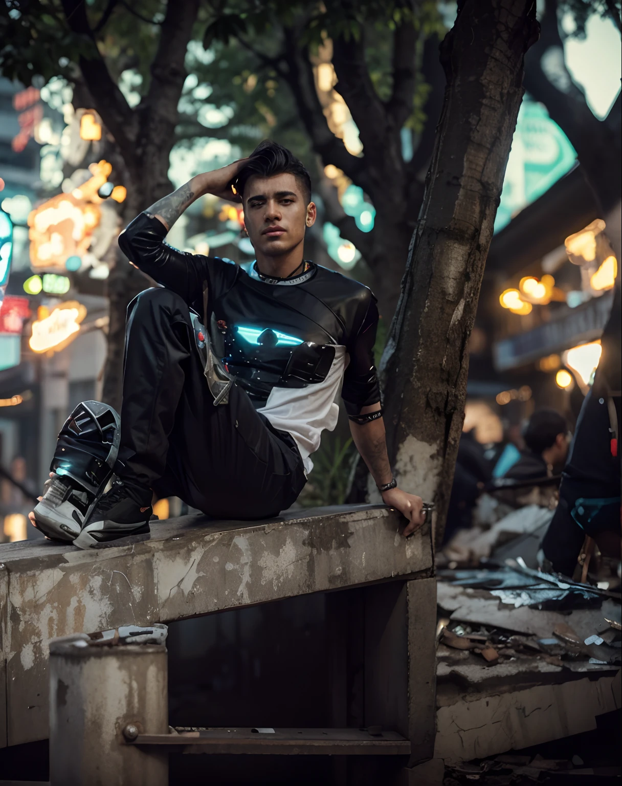 Change background cyberpunk handsome boy, realistic face, 8k, ultra realistic