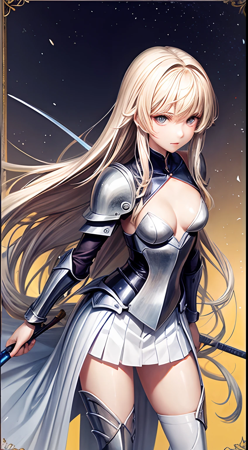 woman swordsman、animesque、Beautie、Cool、light、a blond、length hair、Chest Pad、discreet breasts、formal clothes、small tits、Knight's suit