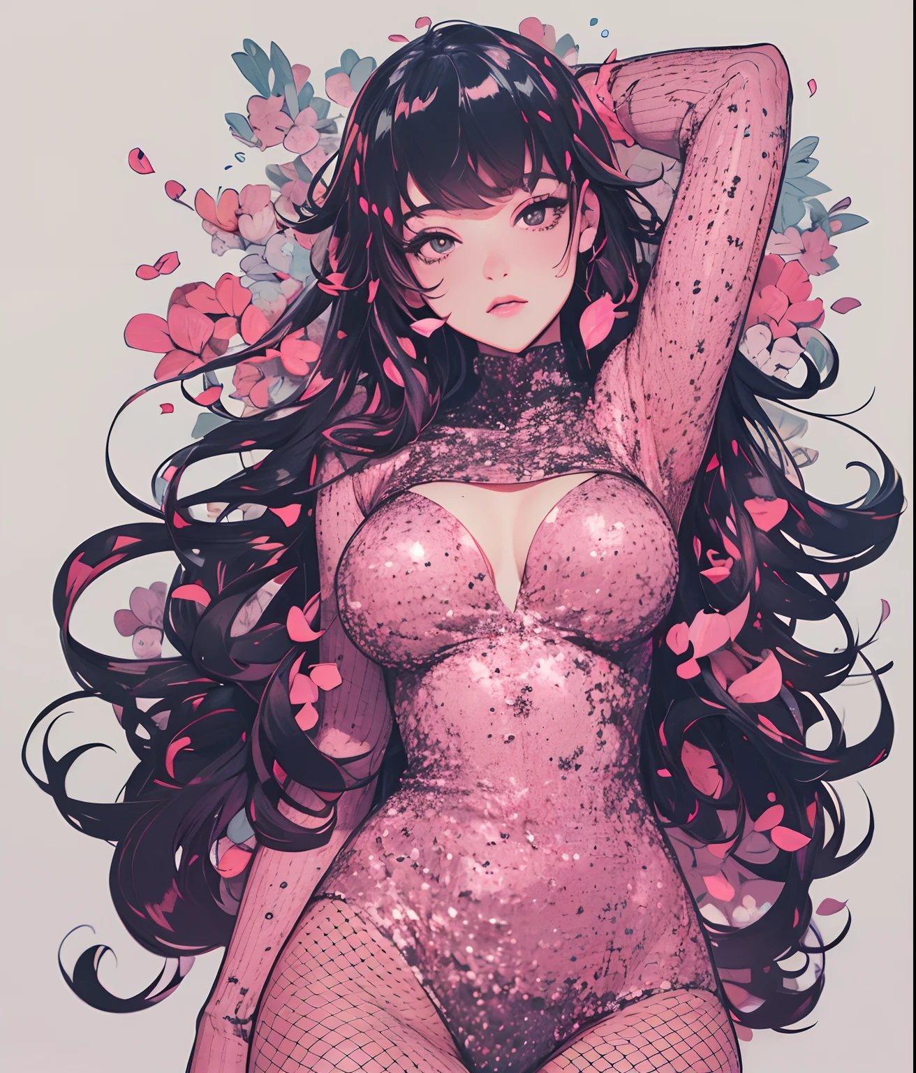 (risograph) simple background, tetas grandes, piernas abiertas, escote, Cum en el cuerpo, upper body, ((sequin clothes)), minimalistic background