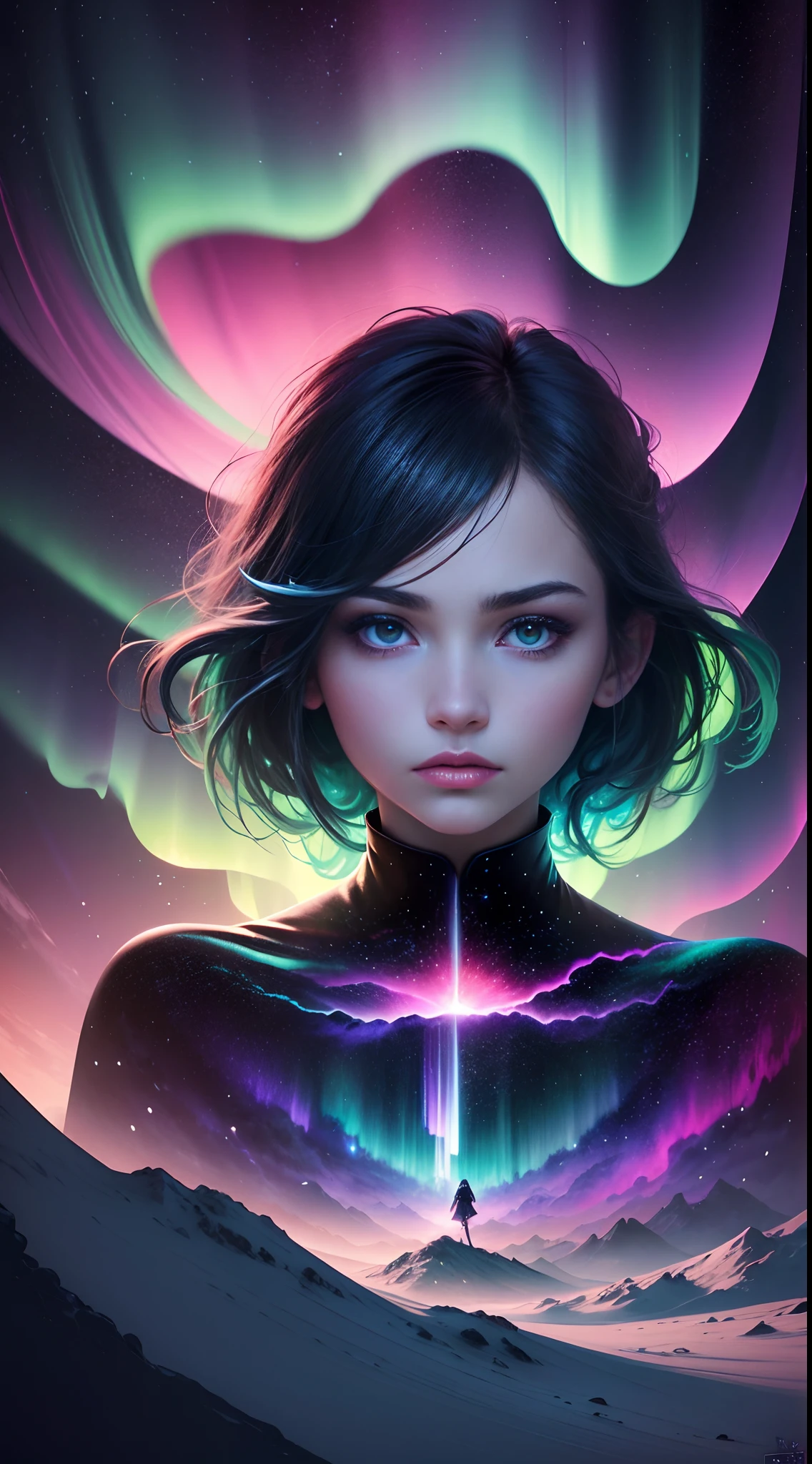 masterpiece, best quality, <lora:aurora-style-richy-v1:1> aurorastyle, 1girl, solo, upper body, dark, darkness, night sky,