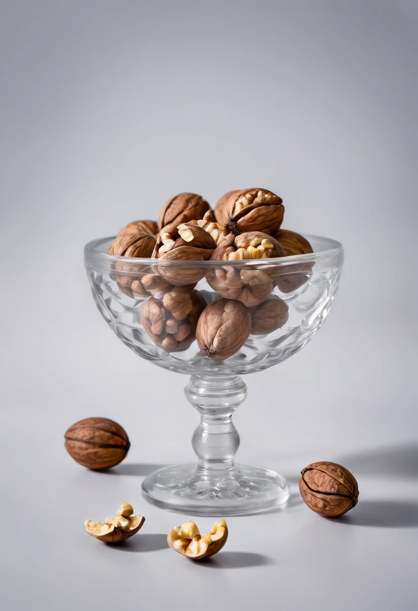 A walnut is placed on the table,White background,High quality, Best quality, A high resolution, photography of,up-close