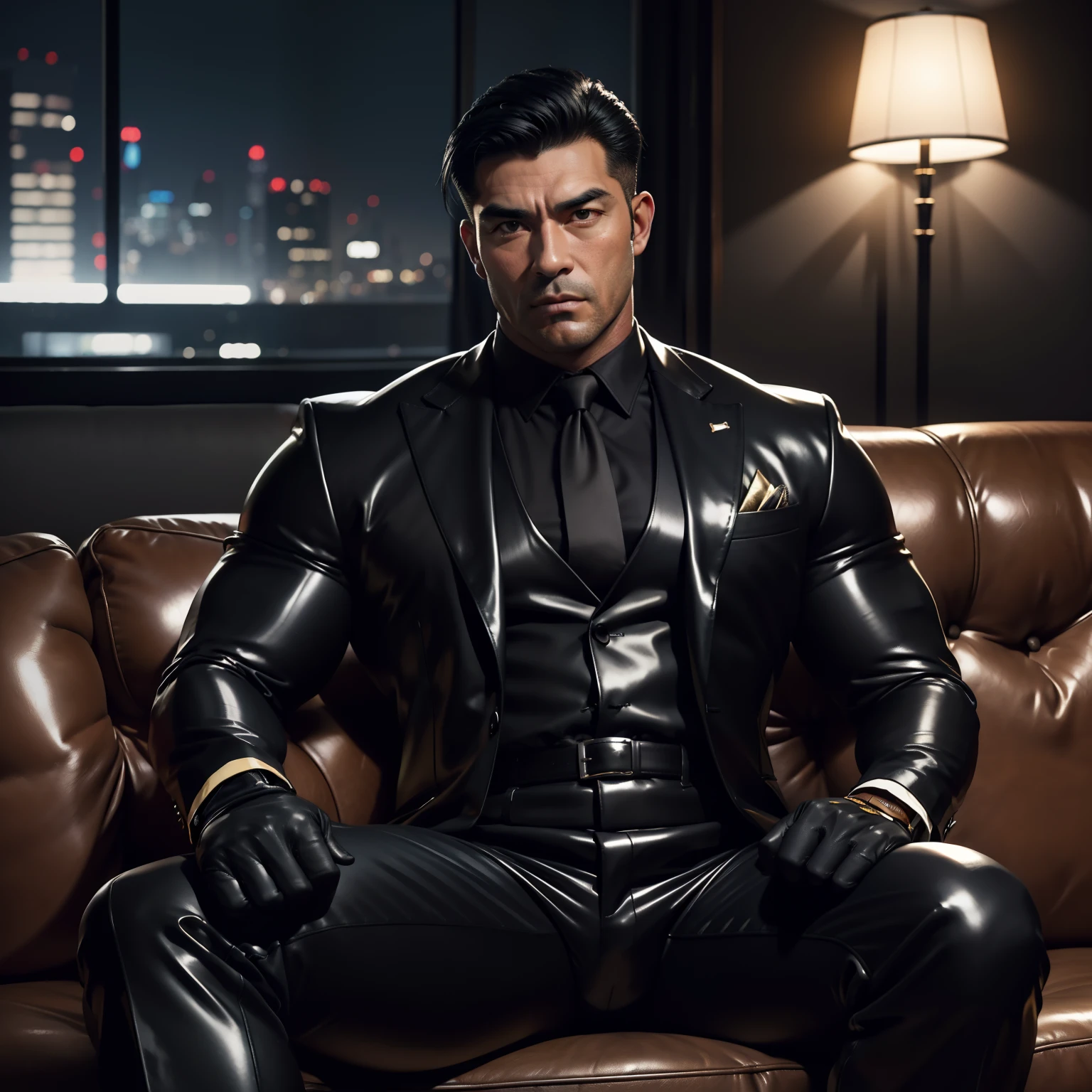 30 years old,daddy,"shiny suit ",Dad sat on sofa,k hd,in the office,"big muscle", gay ,black hair,asia face,masculine,strong man,the boss is,handsome,sex,leather gloves,lecherous dad,look straight ahead,"dad is handsome","gay dad","handsome","raise your hand"