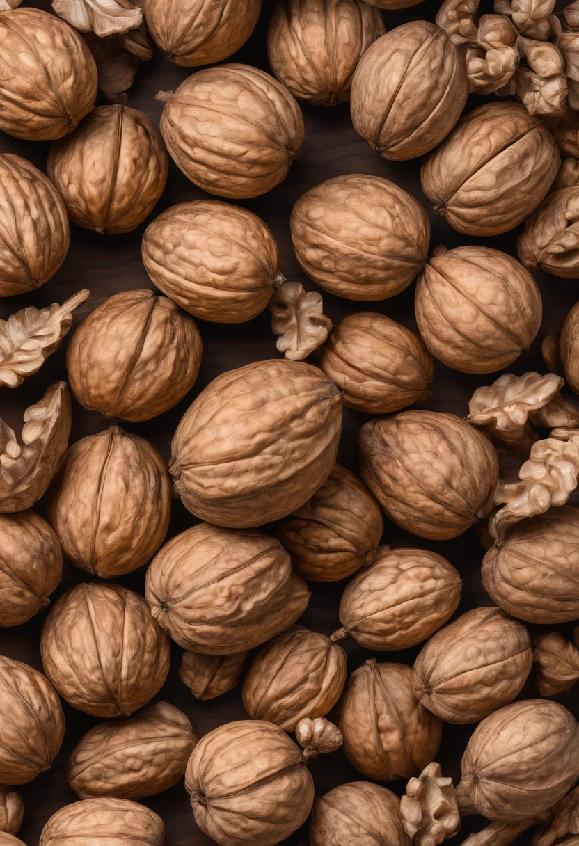 A few walnuts on a walnut plate on a white background，High quality, Best quality, A high resolution, photography of，up-close