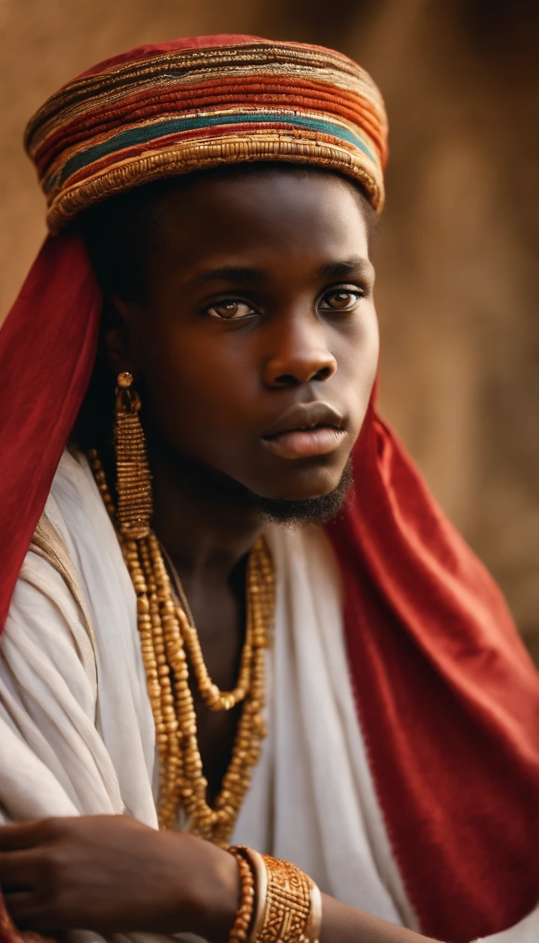 The young teenage apostle Paul in African garb looked at the screen, Ultra foto realsisim
