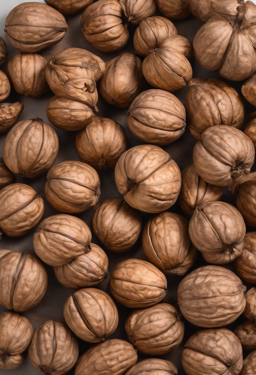 A few walnuts on a walnut plate on a white background,High quality, Best quality, A high resolution, photography of,Close-up perspective,Heads-up