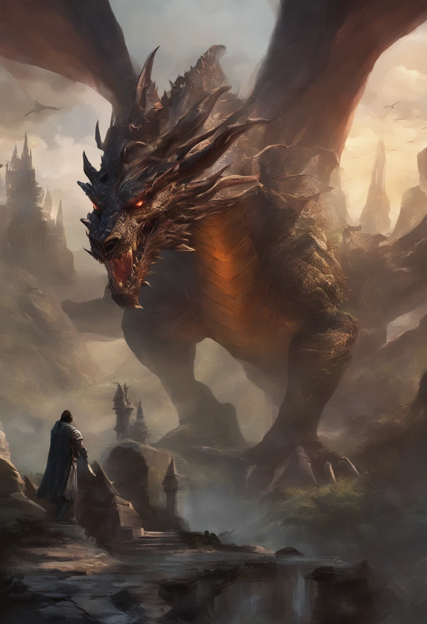 There is a big dragon with a huge head and a huge body, epic fantasy card game art, highly detailed fantasy art, detailed digital 2d fantasy art, epic fantasy artwork, detailed fantasy art, epic fantasty card game art, Dungeons&Dragons Fantasy Art, hyperrealistic d & d fantasy art, symmetrical spectacular fantasy art, cyborg dragon portrait