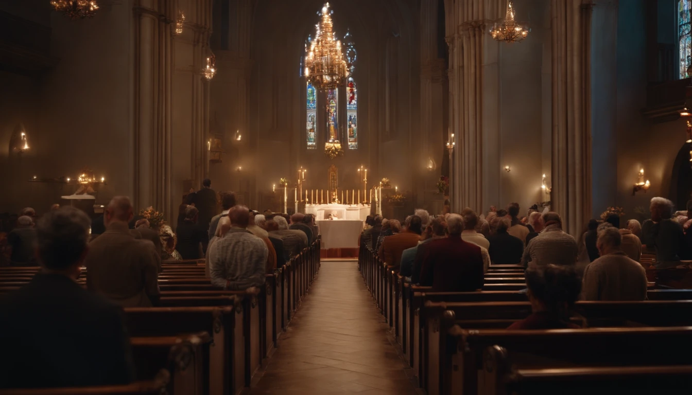 people in church praying, blessed, God, ultra-realistic, 4k, cinematic, intricate details