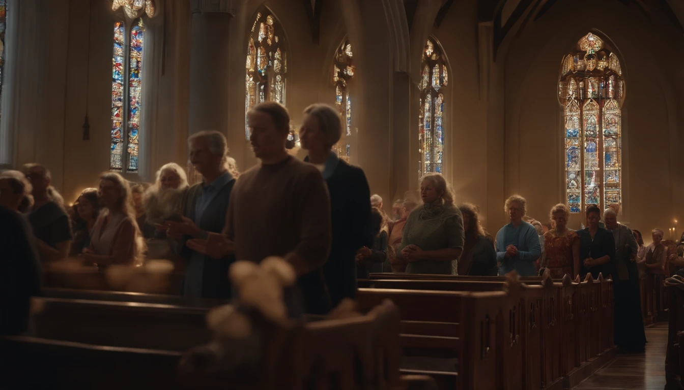 people in church praying, blessed, God, ultra-realistic, 4k, cinematic, intricate details
