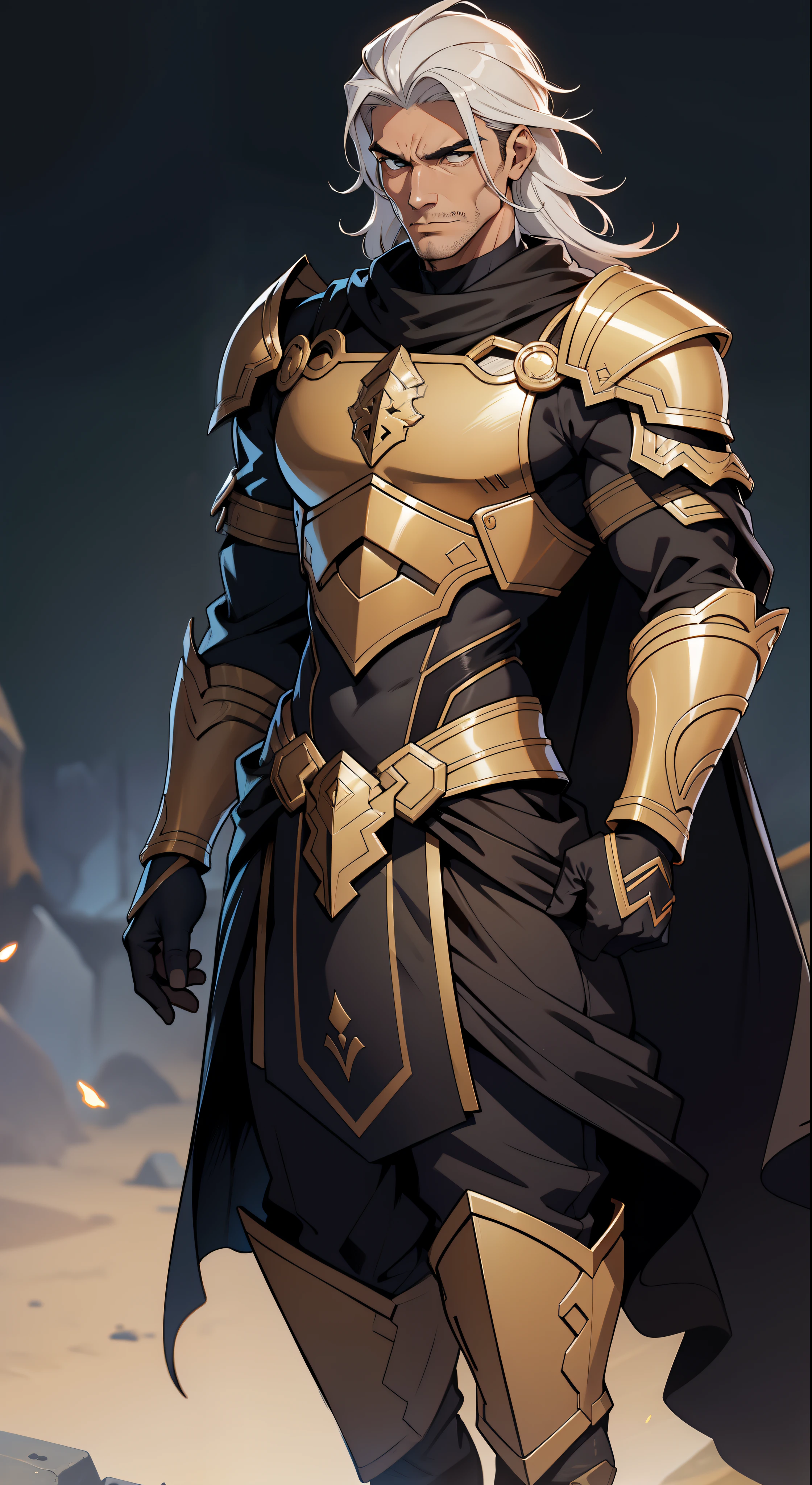"(((Masterpiece))), best quality, ultra-detailed, dark blue Venti (male, athletic) from Genshin Impact, with lion ears, intricately detailed plate armor, emanating calmness, standing against dramatic black stone pillars background.."