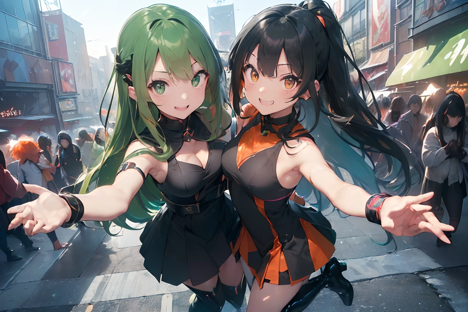 a beautiful girl, rainbow color, , with cute face and long hair, cyberpunk city, city, very detailed, Ethereal Cyberverse, Extreme abs a beautiful girl, rainbow color, cat ears, planets, , with cute face and long hair, cyberpunk city, mega robots, high technology, city, very detailed, Ethereal Cyberverse, Extreme abs, Cybernetic Frequential Fusion, two beautiful skinny elf girls, rainbow color, neon grean and teal haircolor, space buns, cute face, giant green and black octopus tentacles touching the girls, extreme abs, cute face, rainbow colors, city, cityscape, ancient ruins, beautiful girls, cute face, desert, cute face, long neon colored hair, cat ears, extreme abs, rainbow colors, laboratory, desert oasis, cute face, water, detailed scene, futuristic style, rainbow colors, neon green detailes, in a e-girl room with a lot of stuff on the walls, neon blue extremely long hair, cute face, extreme abs, very skinny, futuristic style, computer, cute face, cluttered room, art paintings, neon signs, window, drow elf, extreme abs,