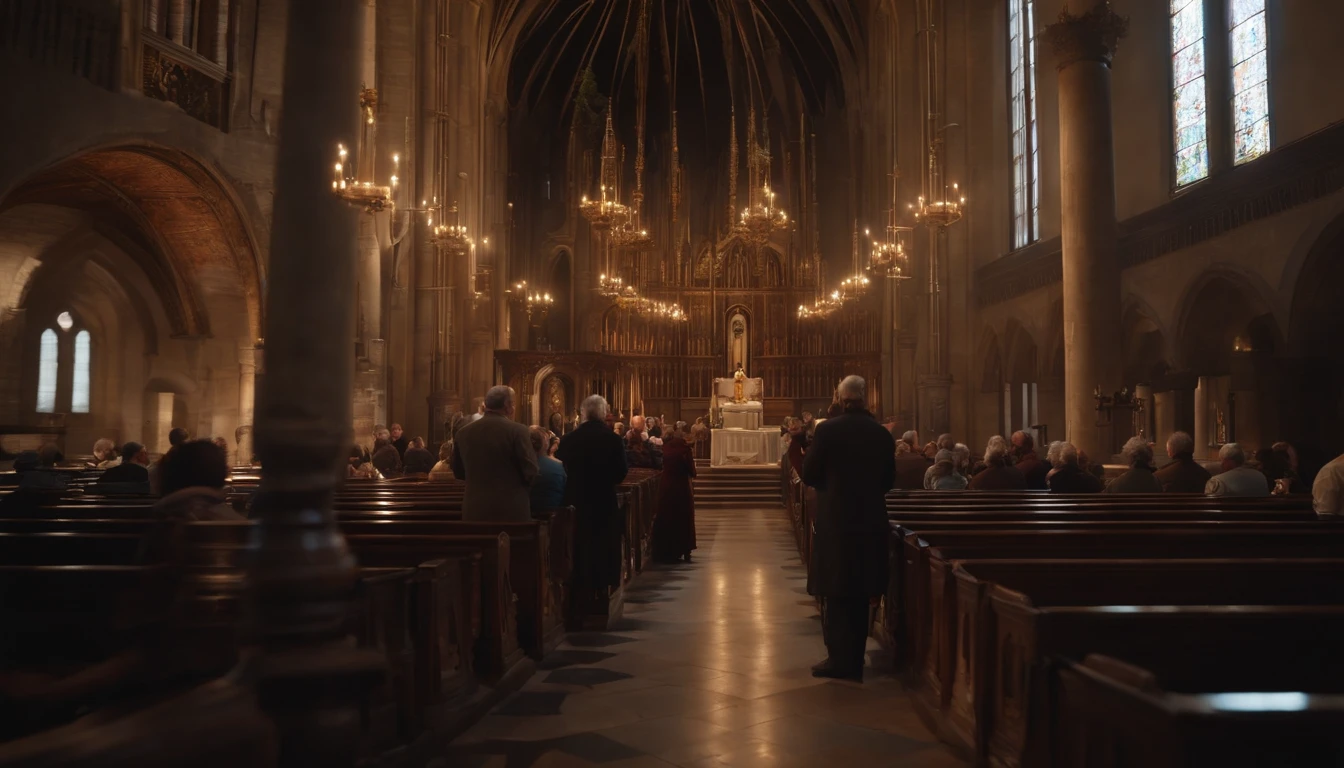 people in church praying, blessed, God, ultra-realistic, 4k, cinematic, intricate details
