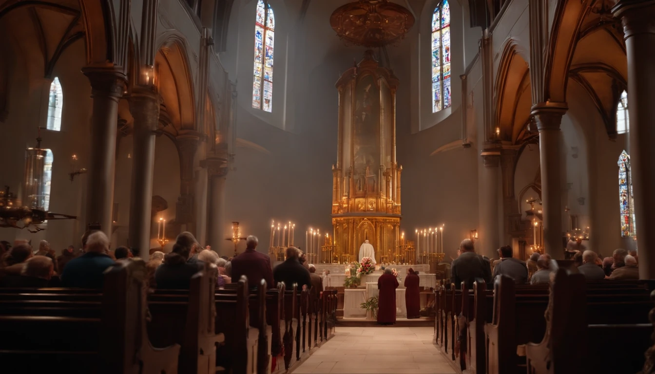 people in church praying, blessed, God, ultra-realistic, 4k, cinematic, intricate details